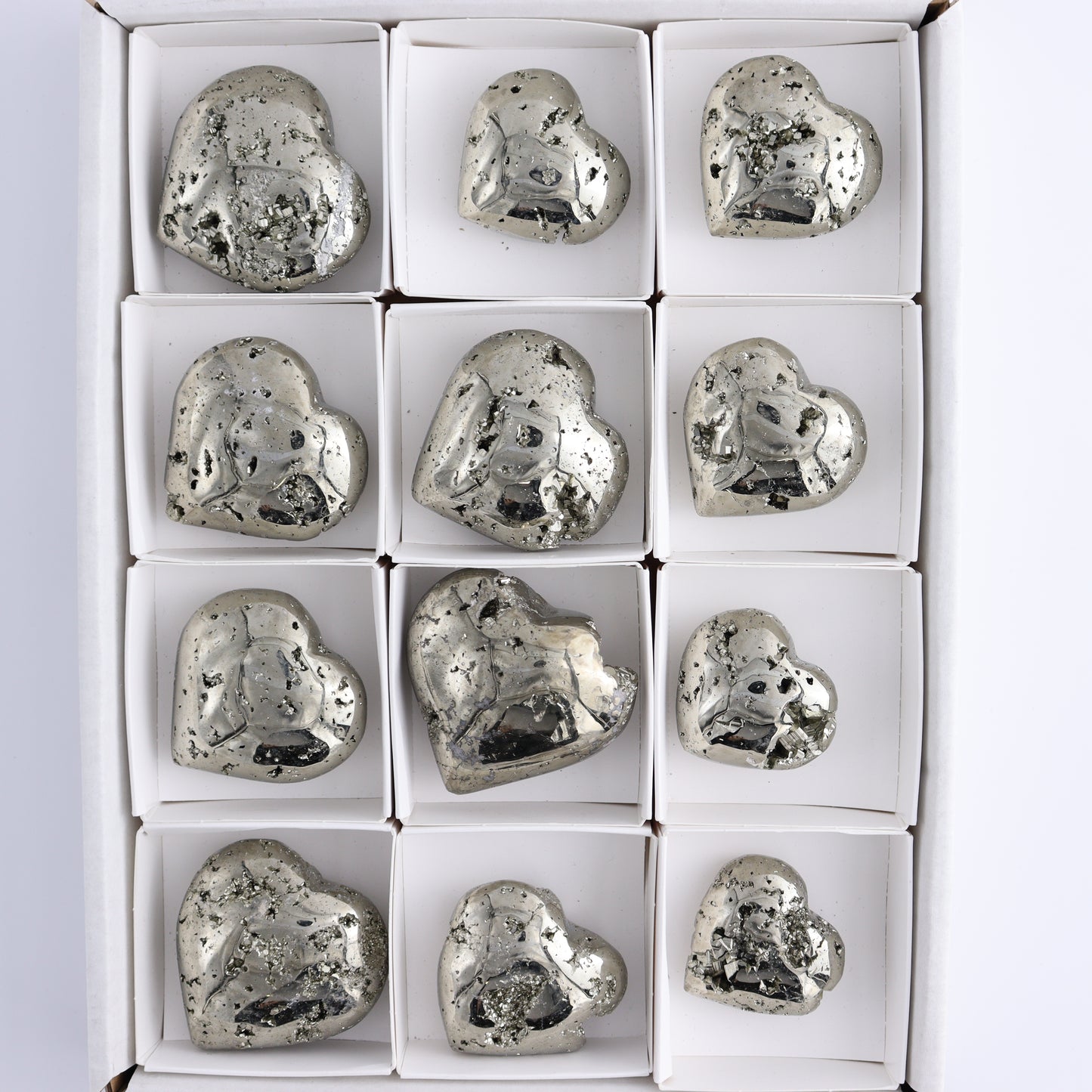 Pyrite Hearts Set of 12 - Expert Wholesale and Supplier of Wholesale Crystals & Bulk Gemstones, ["Hearts","Peru","Pyrite"]