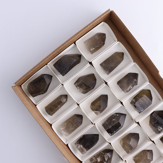 Smoky Quartz Polished Tops Set of 18 - Expert Wholesale and Supplier of Wholesale Crystals & Bulk Gemstones, ["Brazil","close_70","Points","Polished Tip","Quartz","Smoky Quartz"]