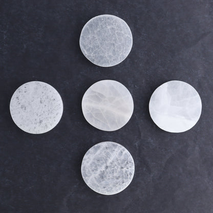 One Selenite (Satin Spar) Round Plate 7 cm - Expert Wholesale and Supplier of Wholesale Crystals & Bulk Gemstones, ["close_30","Morocco","Round Dish","Selenite"]