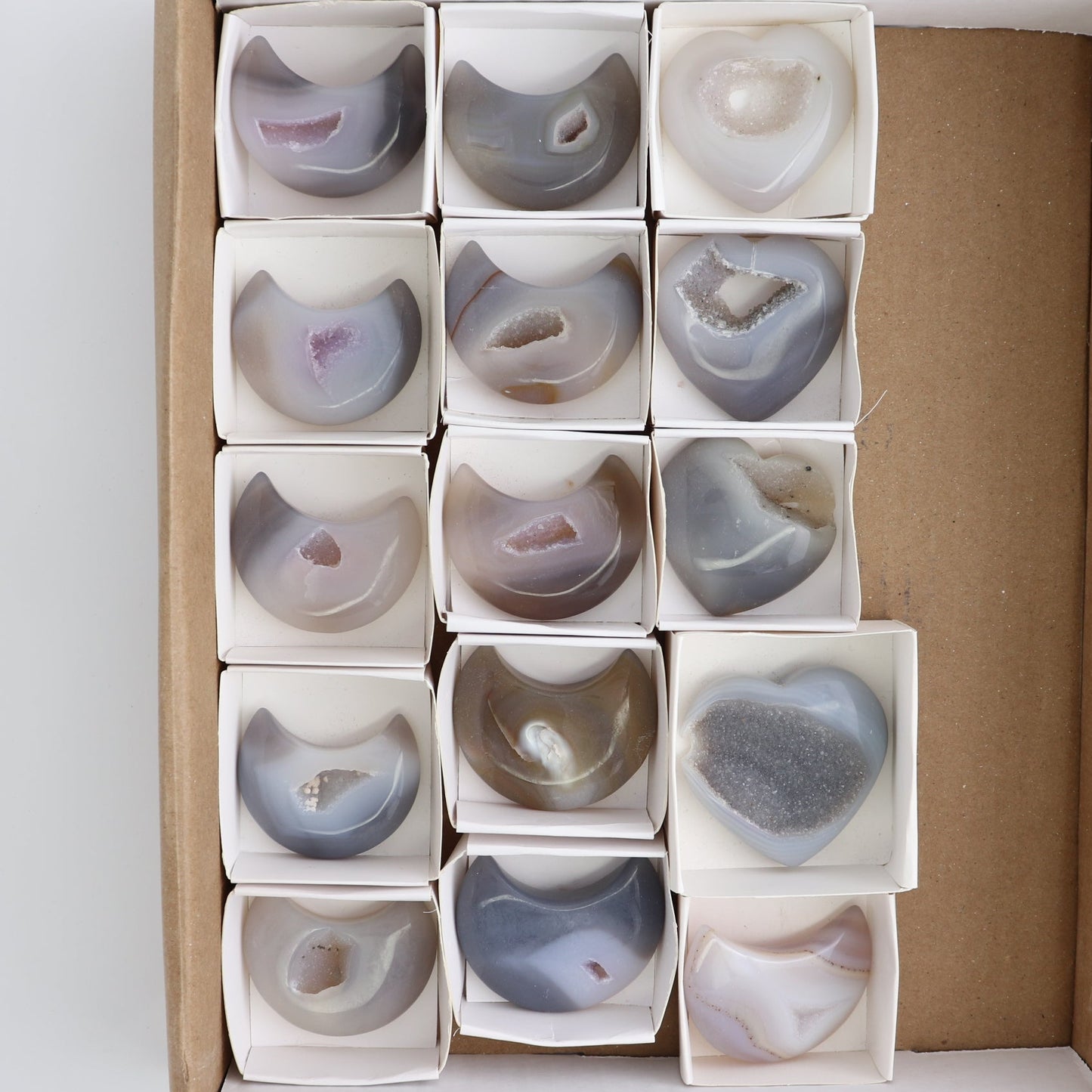 Small Agate 11 Moons & 4 Hearts Set