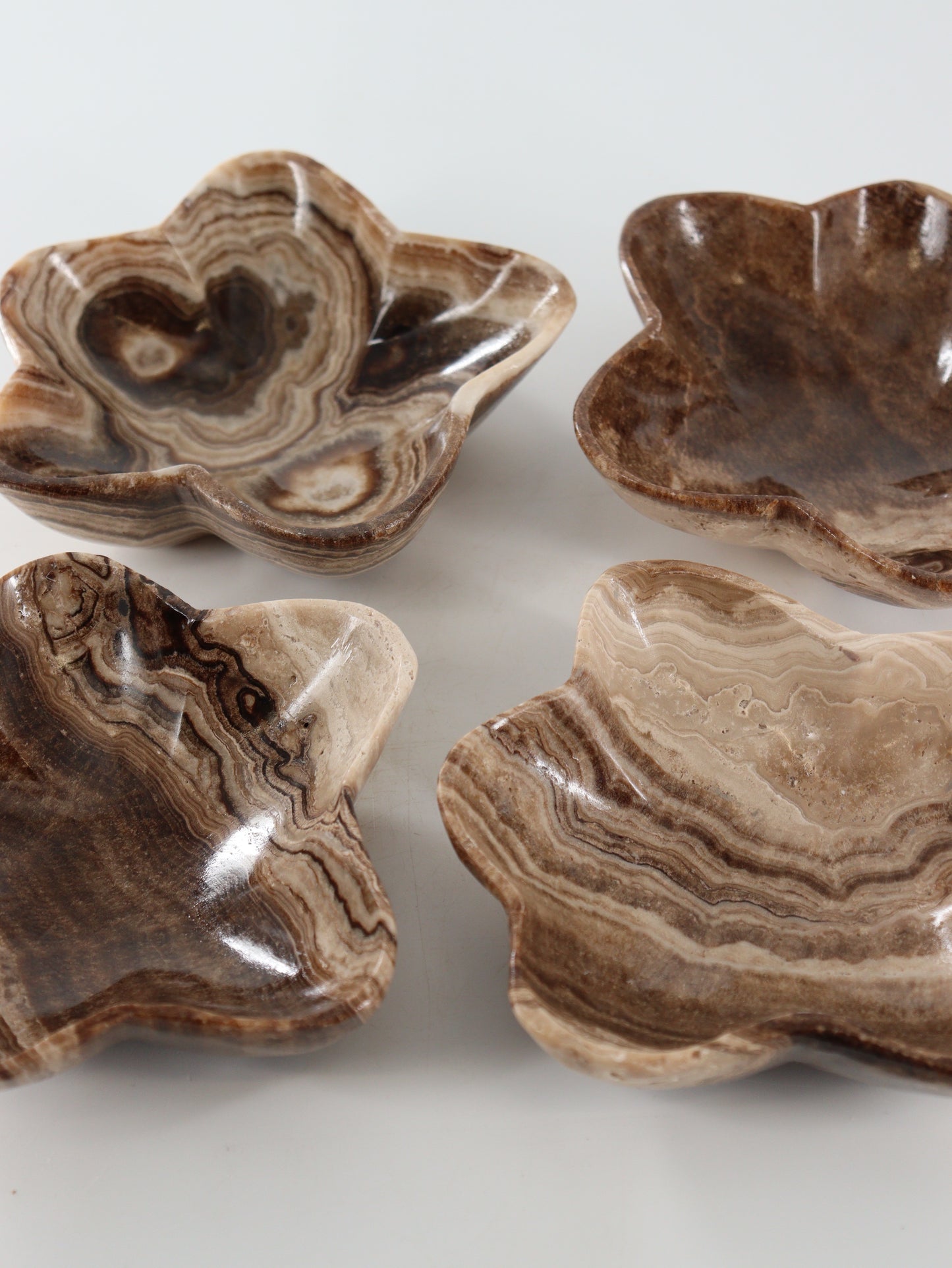Chocolate Onyx Flower Bowls Set of 4 - Expert Wholesale and Supplier of Wholesale Crystals & Bulk Gemstones, ["Bowls","Catalog Onyx","Mexico","onyx"]