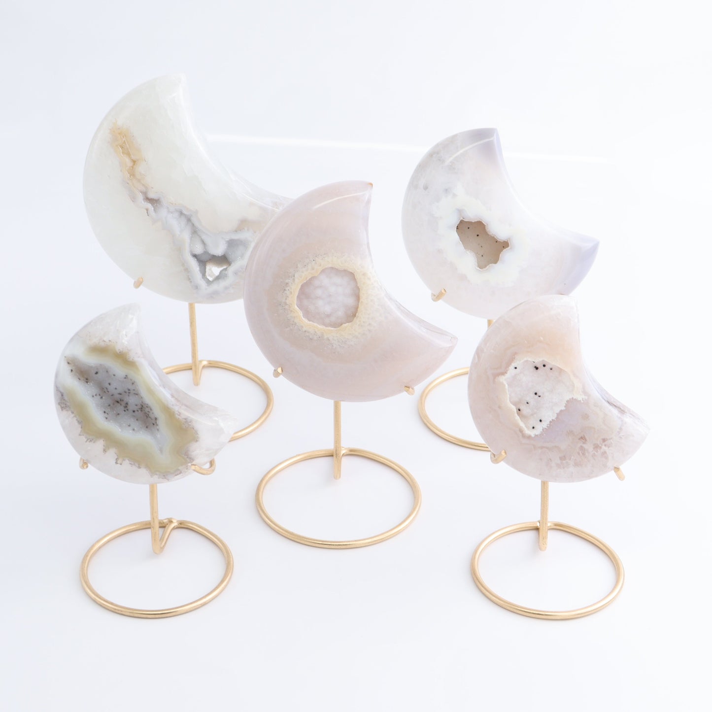 Agate Moons with Stand Set of 5 - Expert Wholesale and Supplier of Wholesale Crystals & Bulk Gemstones, ["Agate","Brazil","moons"]