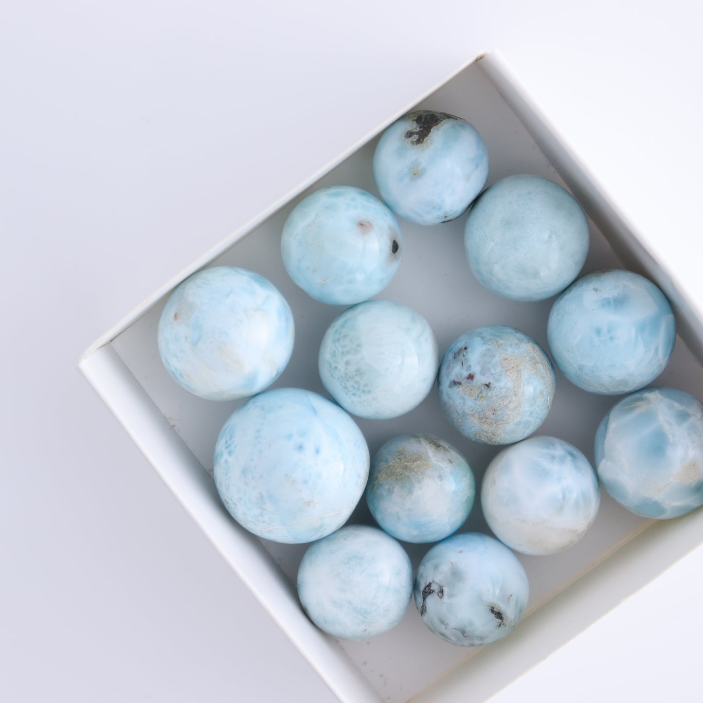 Larmiar Spheres Set of 13 - Expert Wholesale and Supplier of Wholesale Crystals & Bulk Gemstones, ["Larimar","Spheres"]