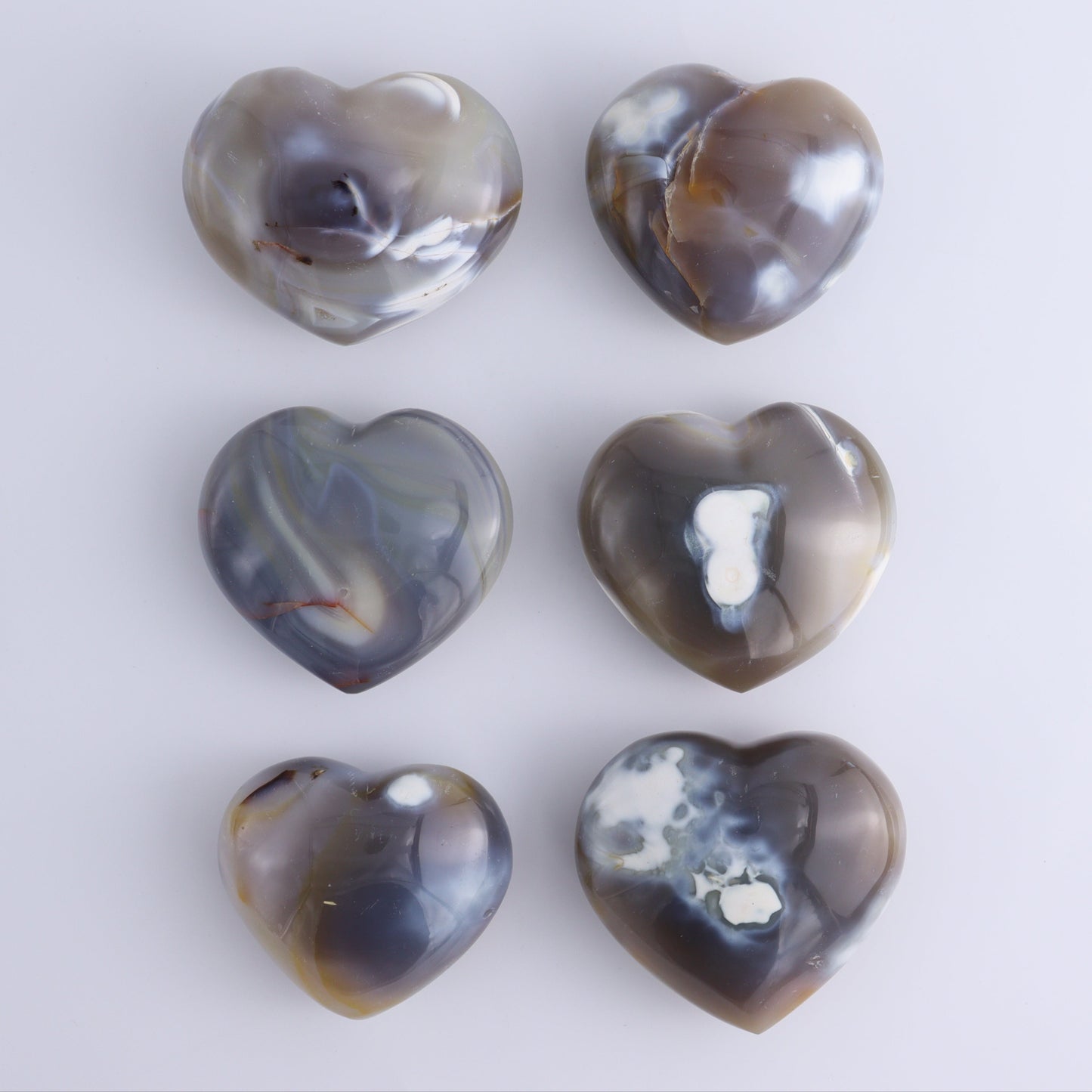 Orca Agate Hearts Set of 6 - Expert Wholesale and Supplier of Wholesale Crystals & Bulk Gemstones, ["close_30","Hearts","Madagascar","Orca Agate"]