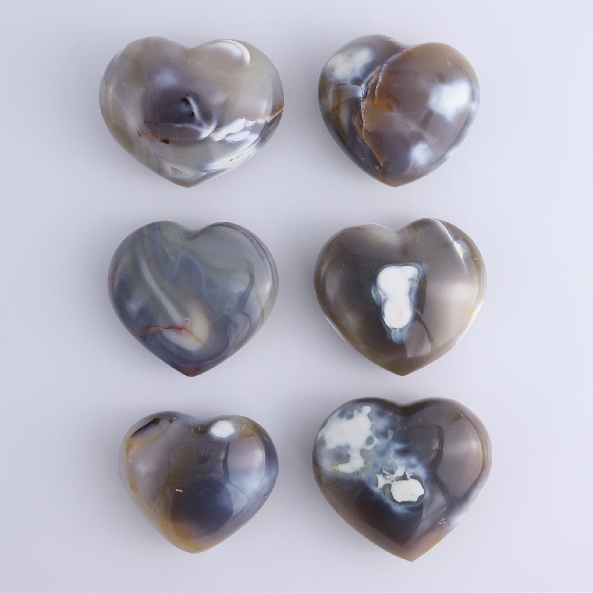 Orca Agate Hearts Set of 6 - Expert Wholesale and Supplier of Wholesale Crystals & Bulk Gemstones, ["close_30","Hearts","Madagascar","Orca Agate"]