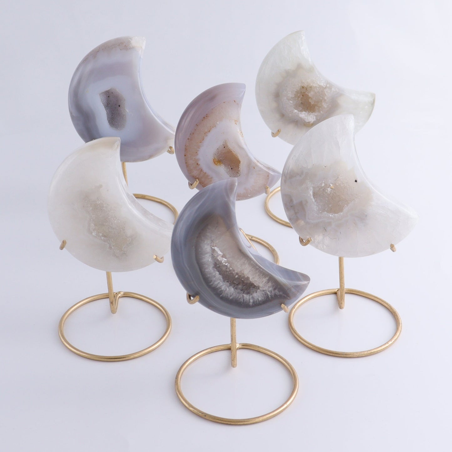 Agate Moons with Stand Set of 6 - Expert Wholesale and Supplier of Wholesale Crystals & Bulk Gemstones, ["Agate","Brazil","moons"]