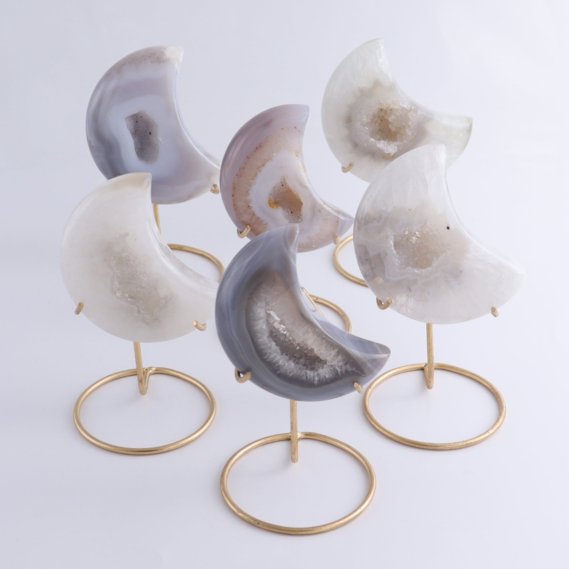 Agate Moons with Stand Set of 6 - Expert Wholesale and Supplier of Wholesale Crystals & Bulk Gemstones, ["Agate","Brazil","moons"]