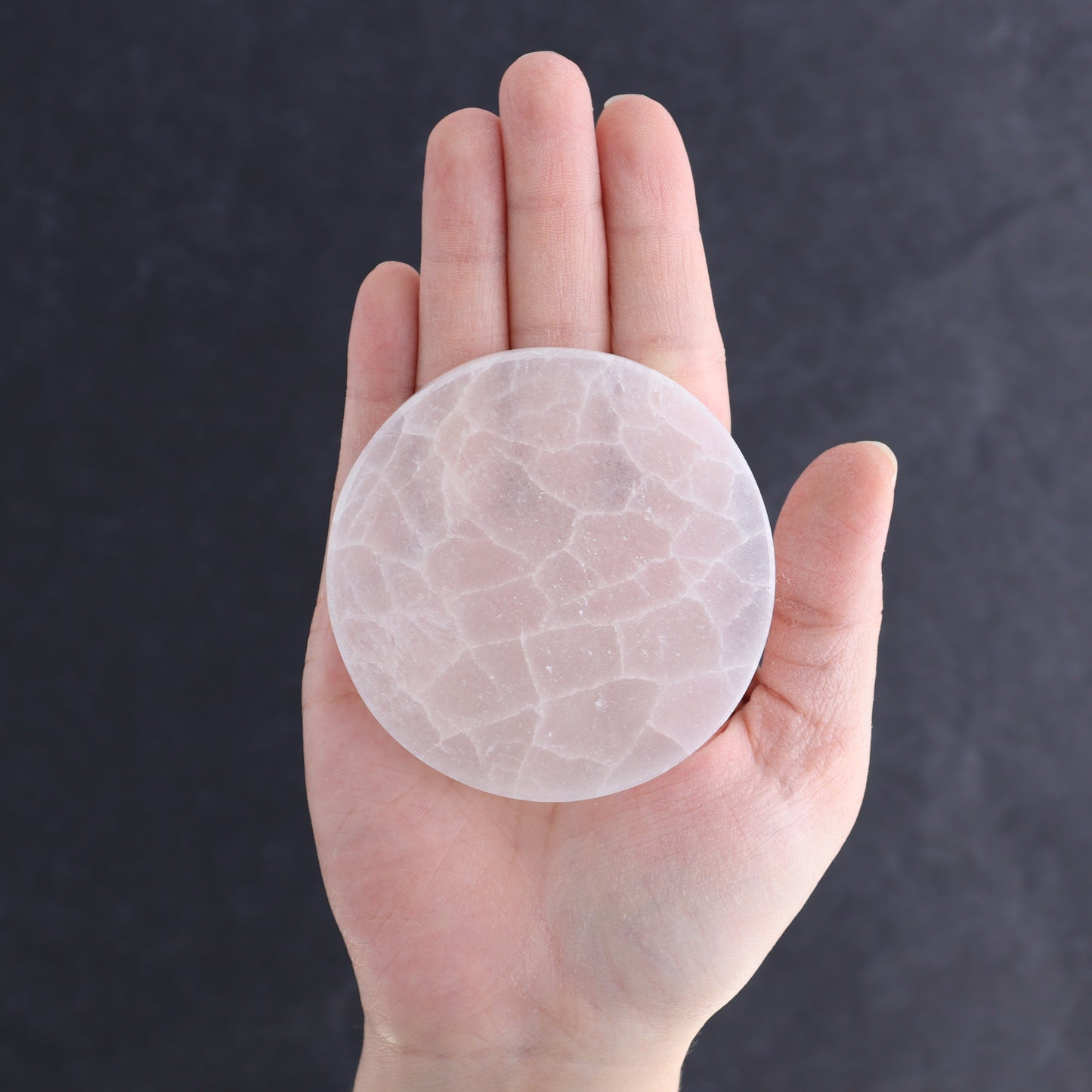 One Selenite (Satin Spar) Round Plate 7 cm - Expert Wholesale and Supplier of Wholesale Crystals & Bulk Gemstones, ["close_30","Morocco","Round Dish","Selenite"]
