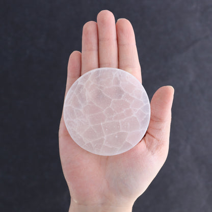 One Selenite (Satin Spar) Round Plate 7 cm - Expert Wholesale and Supplier of Wholesale Crystals & Bulk Gemstones, ["close_30","Morocco","Round Dish","Selenite"]