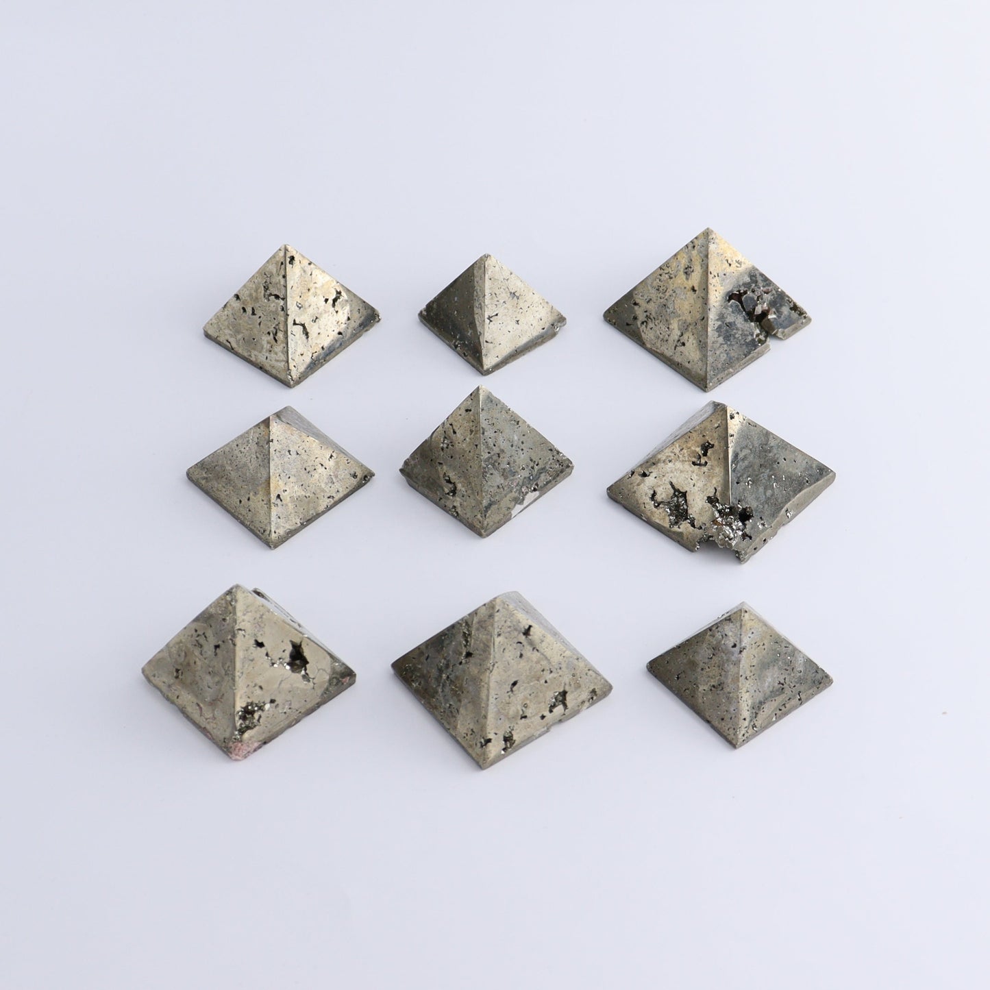 Pyrite Pyramids Set of 9 - Expert Wholesale and Supplier of Wholesale Crystals & Bulk Gemstones, ["Pyramids","Pyrite"]