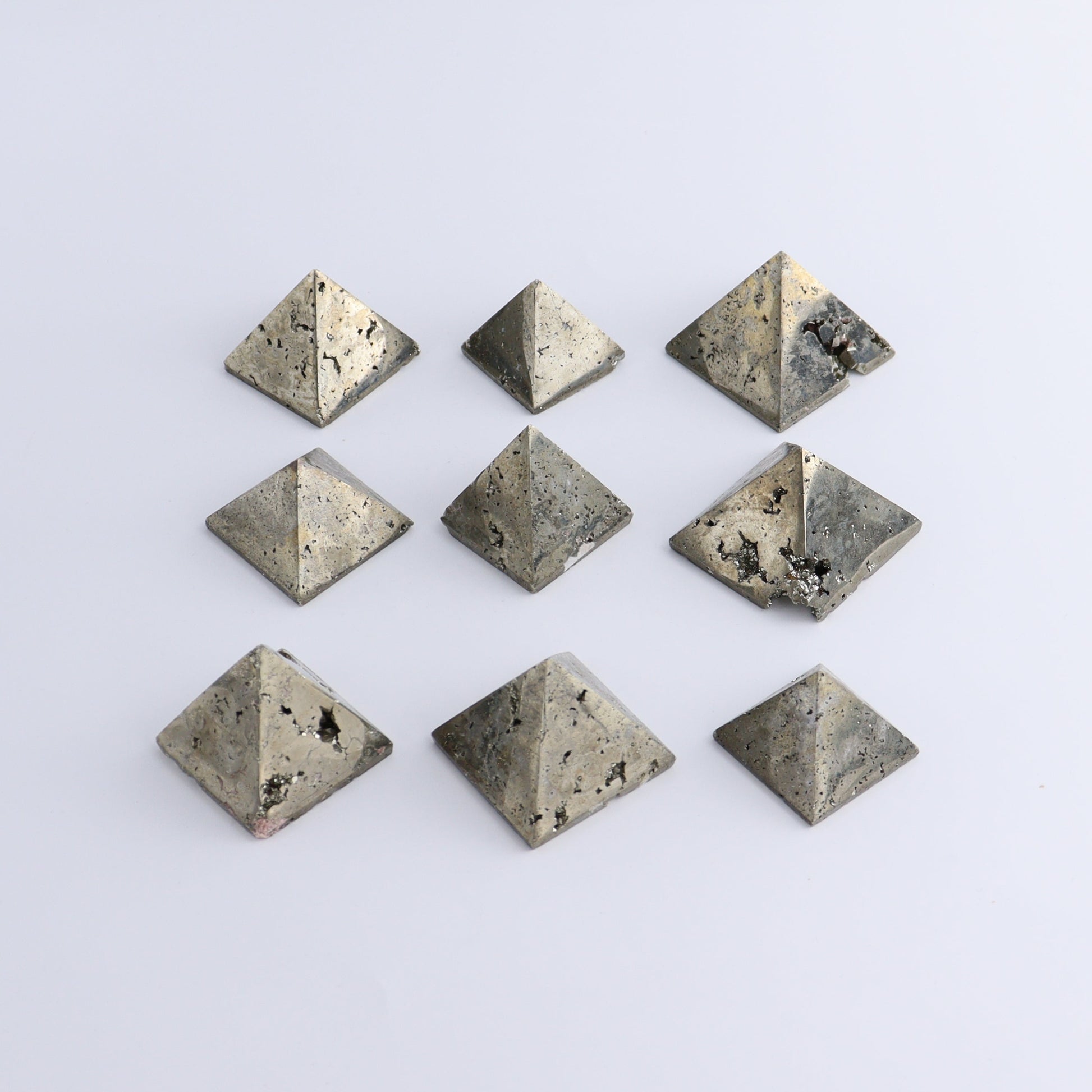 Pyrite Pyramids Set of 9 - Expert Wholesale and Supplier of Wholesale Crystals & Bulk Gemstones, ["Pyramids","Pyrite"]