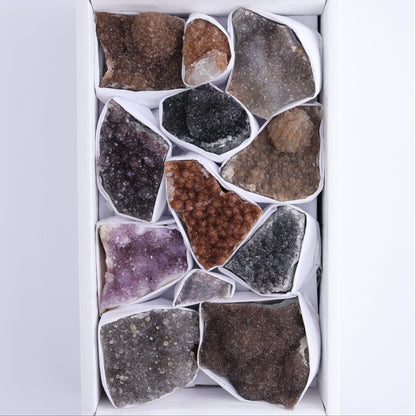 Uruguay Rainbow Amethyst Clusters Flat of 12 - Expert Wholesale and Supplier of Wholesale Crystals & Bulk Gemstones, ["Amethyst","Clusters","Rainbow Amethyst","Sugar Rainbow Amethyst","Uruguay"]