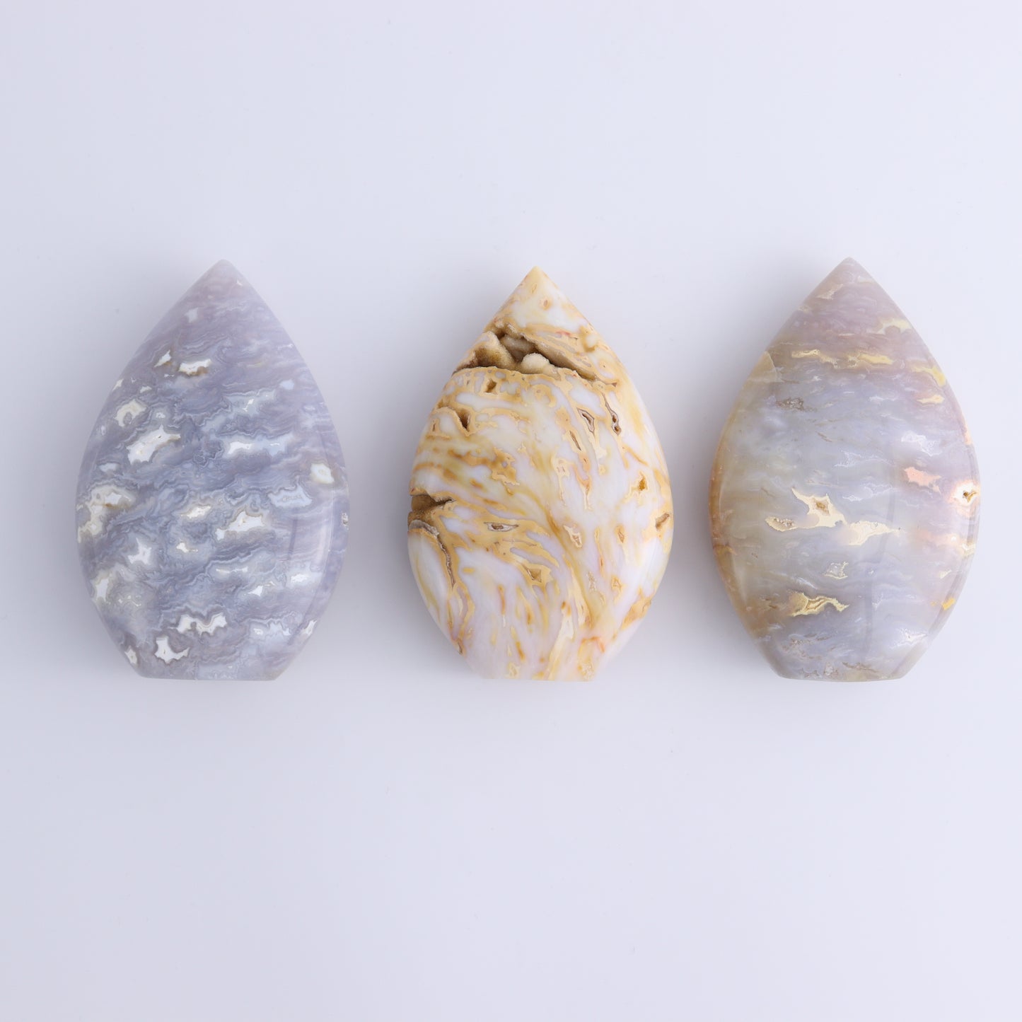 Agate Flames, Hearts, and a Sphere Set of 8 - Expert Wholesale and Supplier of Wholesale Crystals & Bulk Gemstones, ["Agate","Clouds","flames","Hearts","Spheres"]