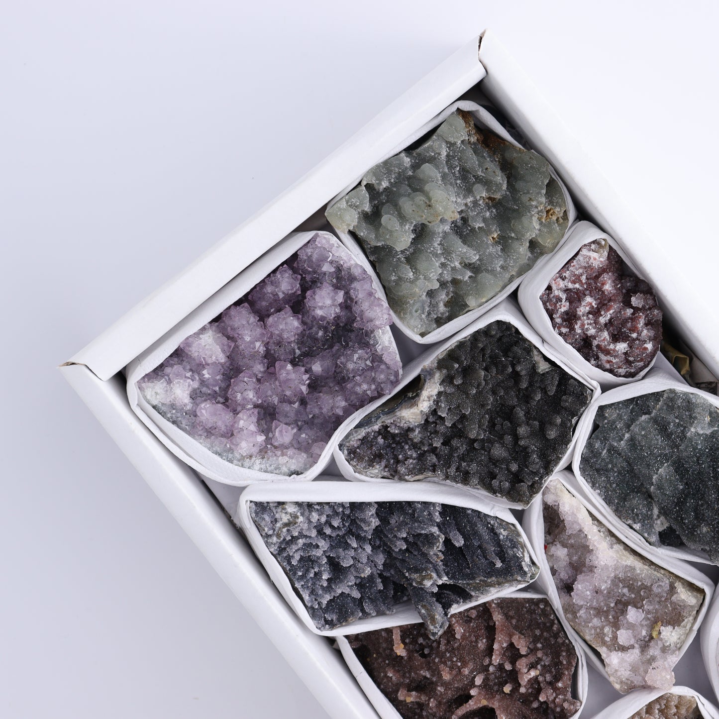 Uruguay Amethyst Clusters with Formations Flat of 11 - Expert Wholesale and Supplier of Wholesale Crystals & Bulk Gemstones, ["Amethyst","Clusters","Rainbow Amethyst","Sugar Rainbow Amethyst","Uruguay"]