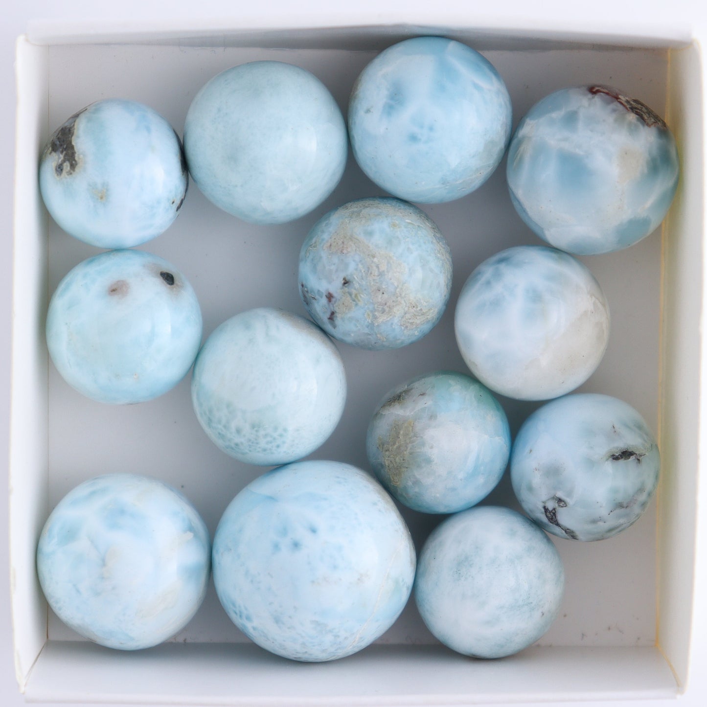 Larmiar Spheres Set of 13 - Expert Wholesale and Supplier of Wholesale Crystals & Bulk Gemstones, ["Larimar","Spheres"]