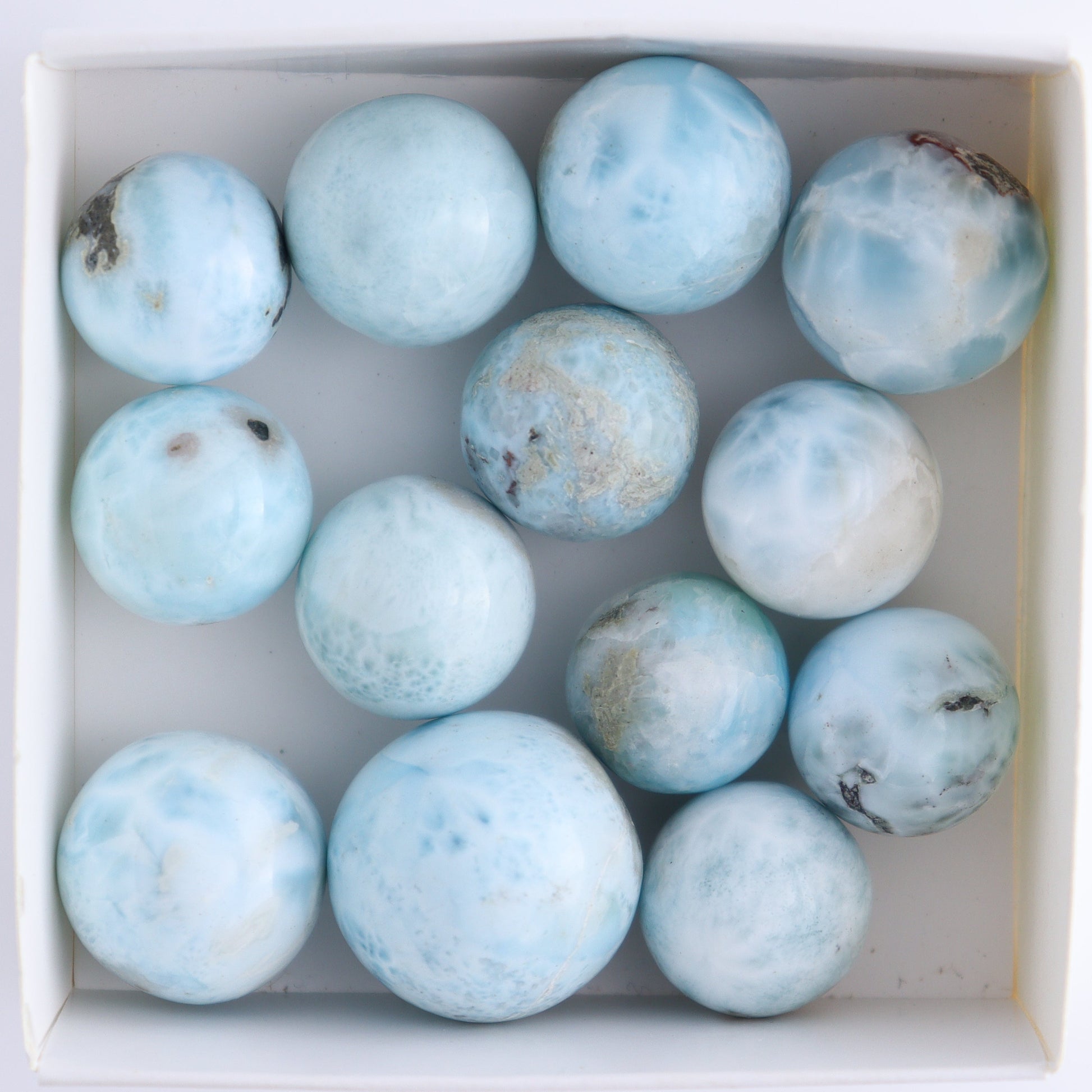 Larmiar Spheres Set of 13 - Expert Wholesale and Supplier of Wholesale Crystals & Bulk Gemstones, ["Larimar","Spheres"]