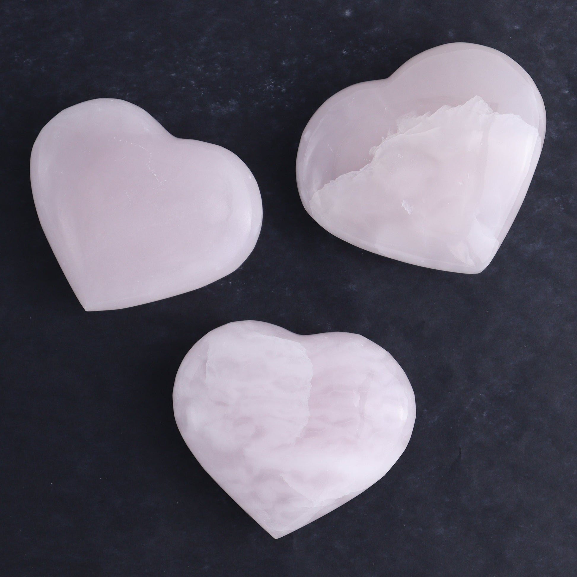 Pink Mangano Calcite Hearts Set of 6 - Expert Wholesale and Supplier of Wholesale Crystals & Bulk Gemstones, ["Calcite","Hearts","Madagascar","Pink Calcite"]