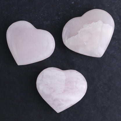 Pink Mangano Calcite Hearts Set of 6 - Expert Wholesale and Supplier of Wholesale Crystals & Bulk Gemstones, ["Calcite","Hearts","Madagascar","Pink Calcite"]