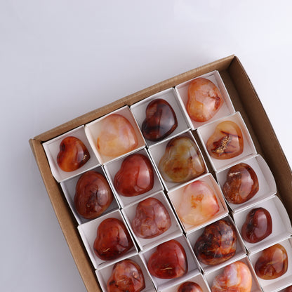 Carnelian Hearts Flat of 24 - Expert Wholesale and Supplier of Wholesale Crystals & Bulk Gemstones, ["carnelian","Hearts","Madagascar"]