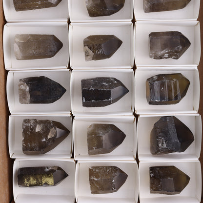 Smoky Quartz Polished Tops Set of 18 - Expert Wholesale and Supplier of Wholesale Crystals & Bulk Gemstones, ["Brazil","close_70","Points","Polished Tip","Quartz","Smoky Quartz"]