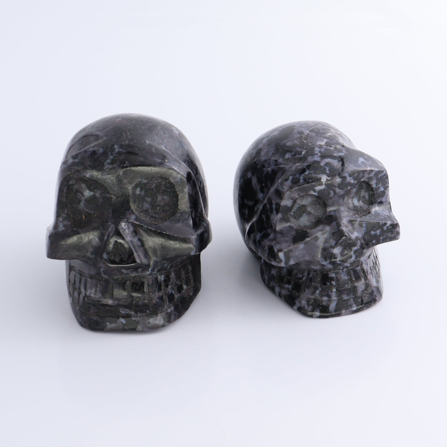 Indigo Gabbro Skulls Set of 2 - Expert Wholesale and Supplier of Wholesale Crystals & Bulk Gemstones, ["Indigo Gabbro","Madagascar","Skulls"]