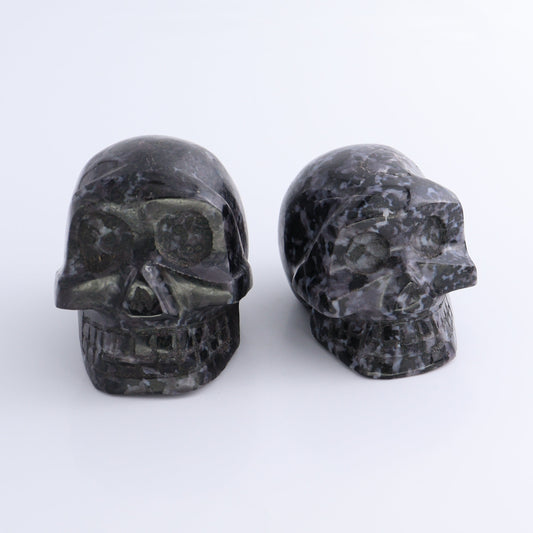 Indigo Gabbro Skulls Set of 2 - Expert Wholesale and Supplier of Wholesale Crystals & Bulk Gemstones, ["Indigo Gabbro","Madagascar","Skulls"]