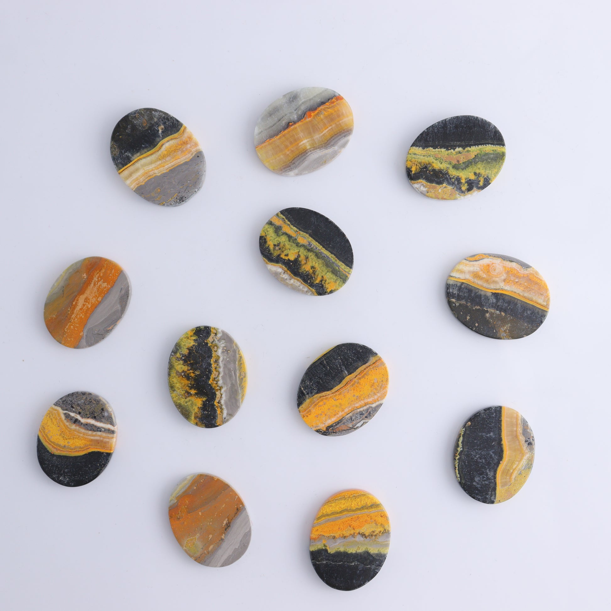 Bumble Bee Jasper Worry Stones Set of 12 - Expert Wholesale and Supplier of Wholesale Crystals & Bulk Gemstones, ["Bumblebee Jasper","Indonesia","Worry Stones"]