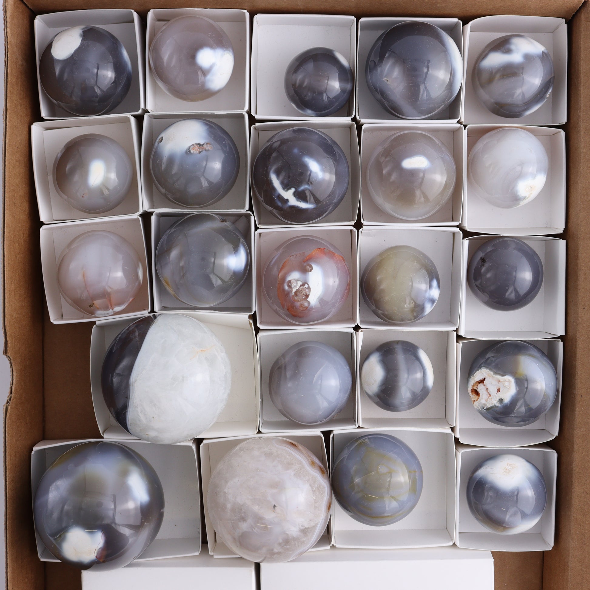 Orca Agate Spheres Set of 23 - Expert Wholesale and Supplier of Wholesale Crystals & Bulk Gemstones, ["Madagascar","Orca Agate","Spheres"]