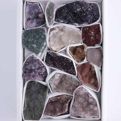 Uruguay Rainbow Amethyst Clusters Flat of 15 - Expert Wholesale and Supplier of Wholesale Crystals & Bulk Gemstones, ["Amethyst","Clusters","Rainbow Amethyst","Sugar Rainbow Amethyst","Uruguay"]