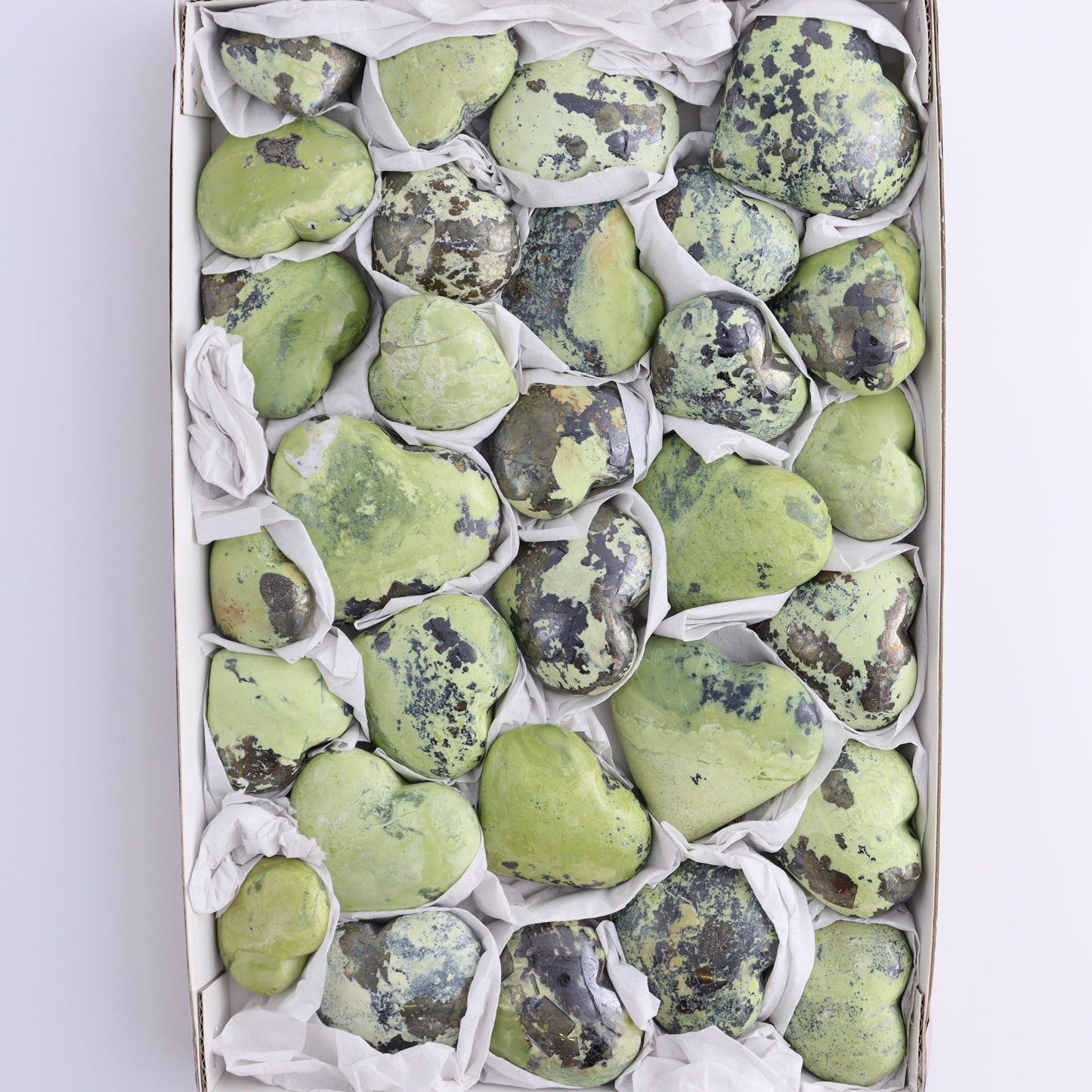 Serpentine Hearts Set of 30 - Expert Wholesale and Supplier of Wholesale Crystals & Bulk Gemstones, ["Hearts","Peru","serpentine"]