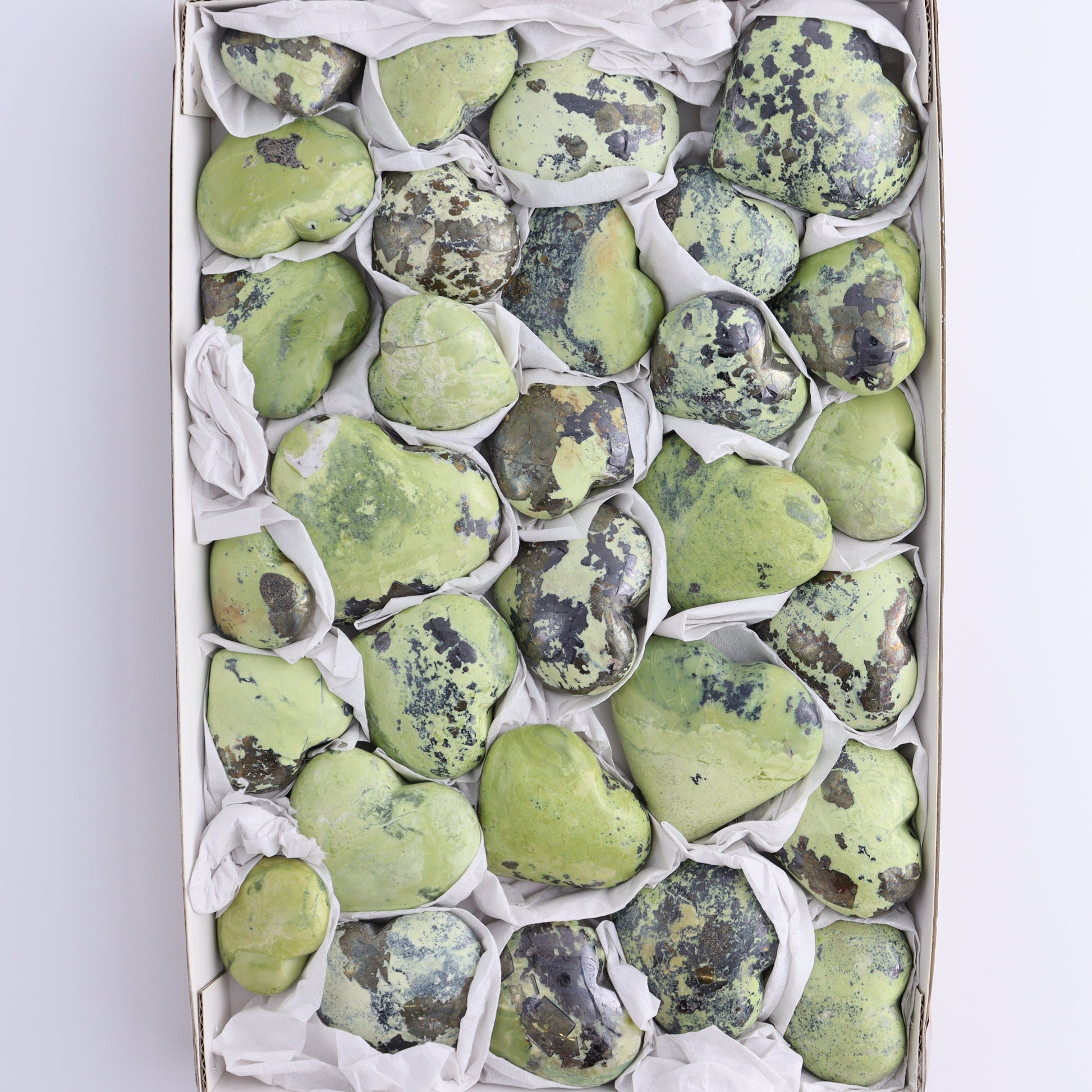 Serpentine Hearts Set of 30 - Expert Wholesale and Supplier of Wholesale Crystals & Bulk Gemstones, ["Hearts","Peru","serpentine"]