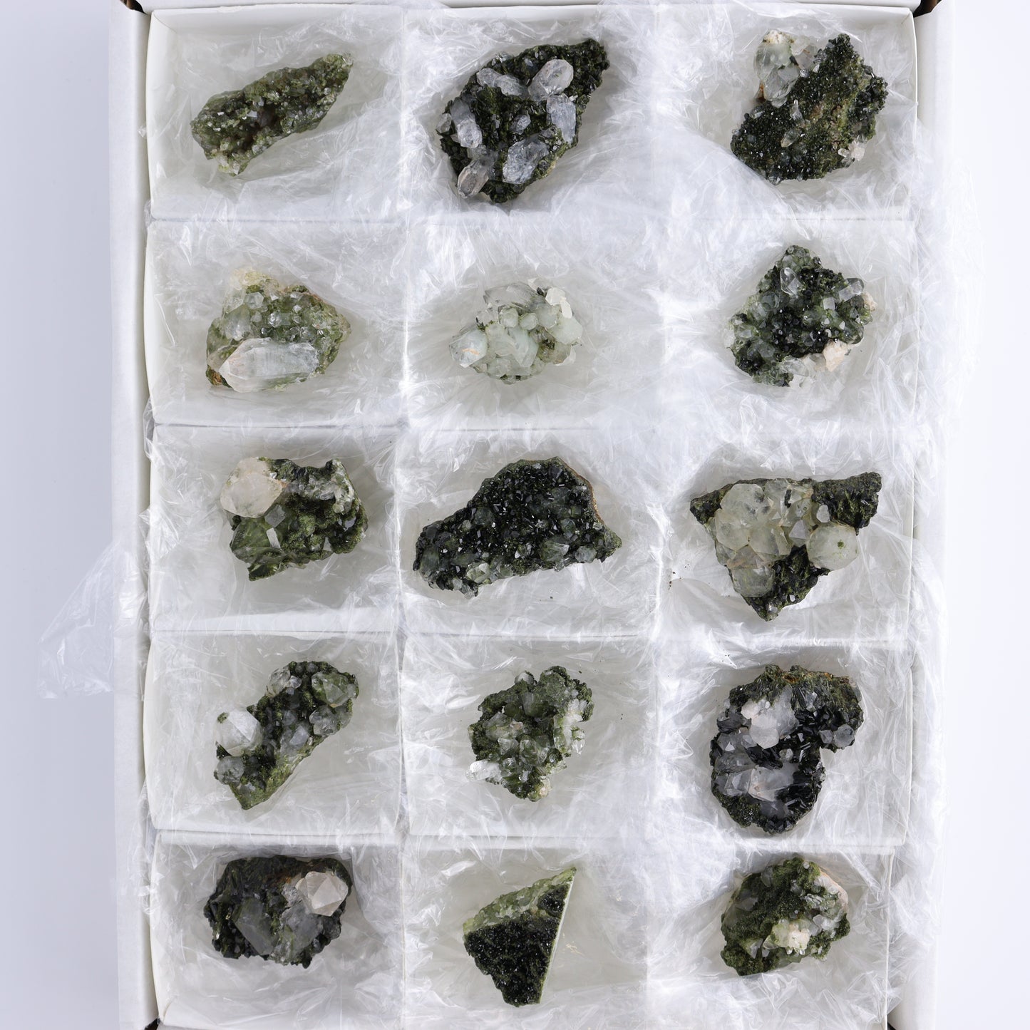 Epidote Set of 15 - Expert Wholesale and Supplier of Wholesale Crystals & Bulk Gemstones, ["epidote","flat","Flats"]