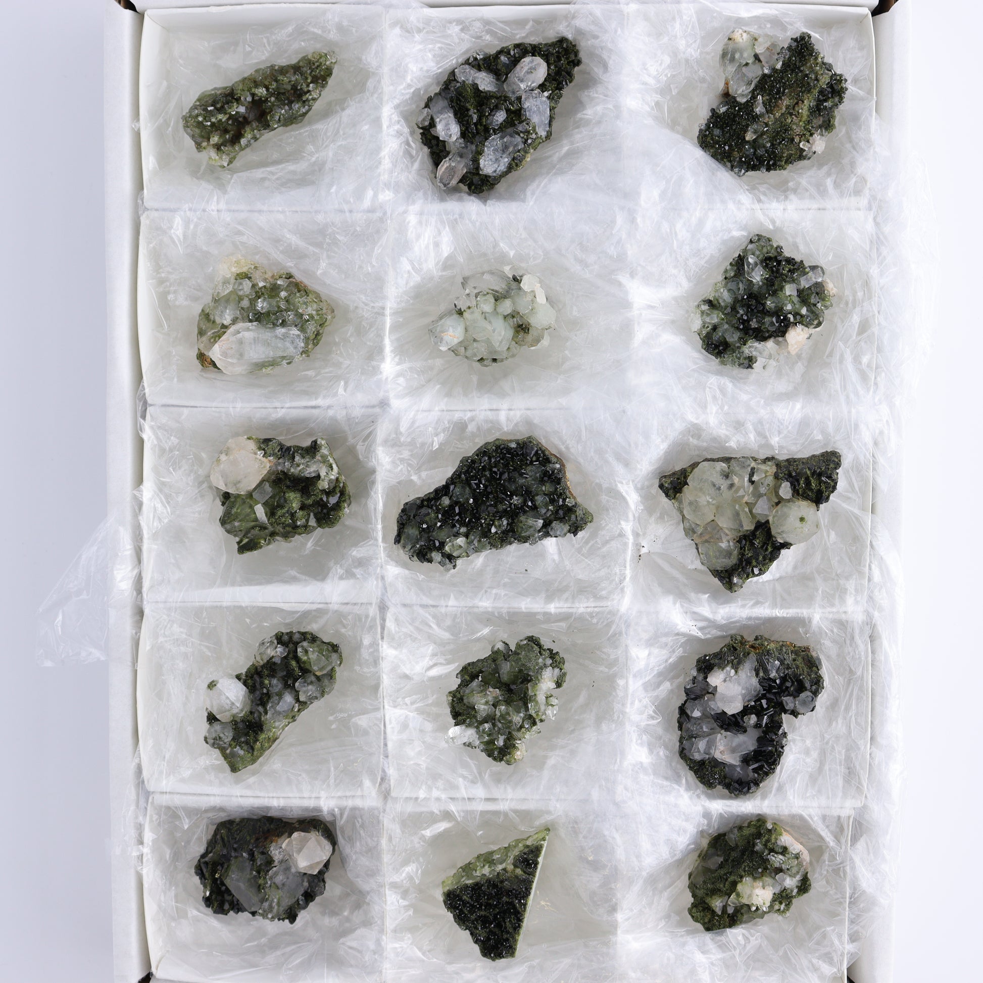 Epidote Set of 15 - Expert Wholesale and Supplier of Wholesale Crystals & Bulk Gemstones, ["epidote","flat","Flats"]