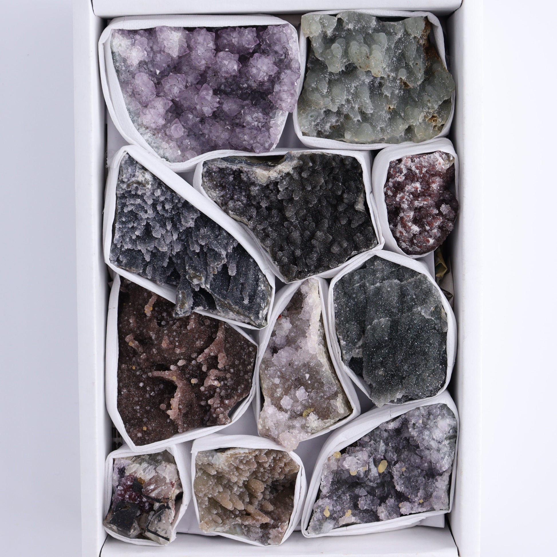 Uruguay Amethyst Clusters with Formations Flat of 11 - Expert Wholesale and Supplier of Wholesale Crystals & Bulk Gemstones, ["Amethyst","Clusters","Rainbow Amethyst","Sugar Rainbow Amethyst","Uruguay"]