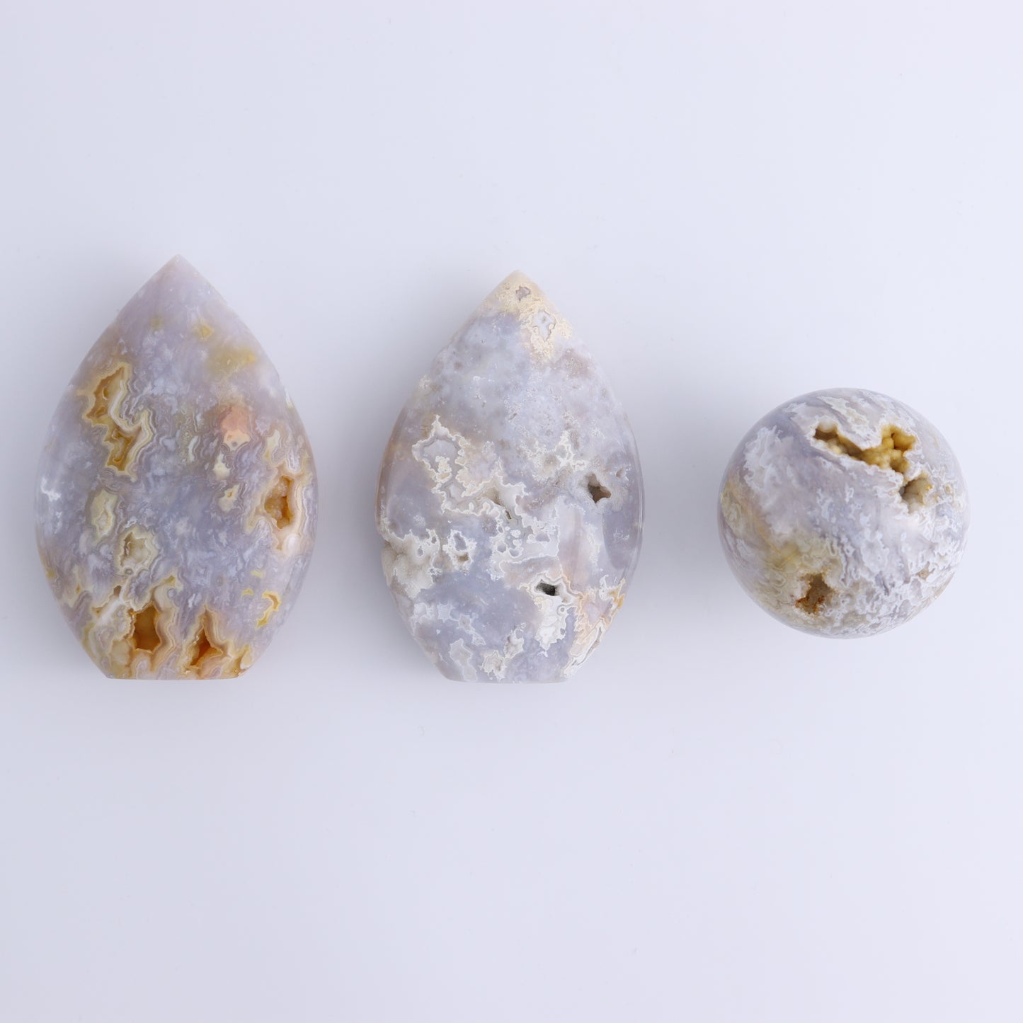 Agate Flames, Hearts, and a Sphere Set of 8 - Expert Wholesale and Supplier of Wholesale Crystals & Bulk Gemstones, ["Agate","Clouds","flames","Hearts","Spheres"]