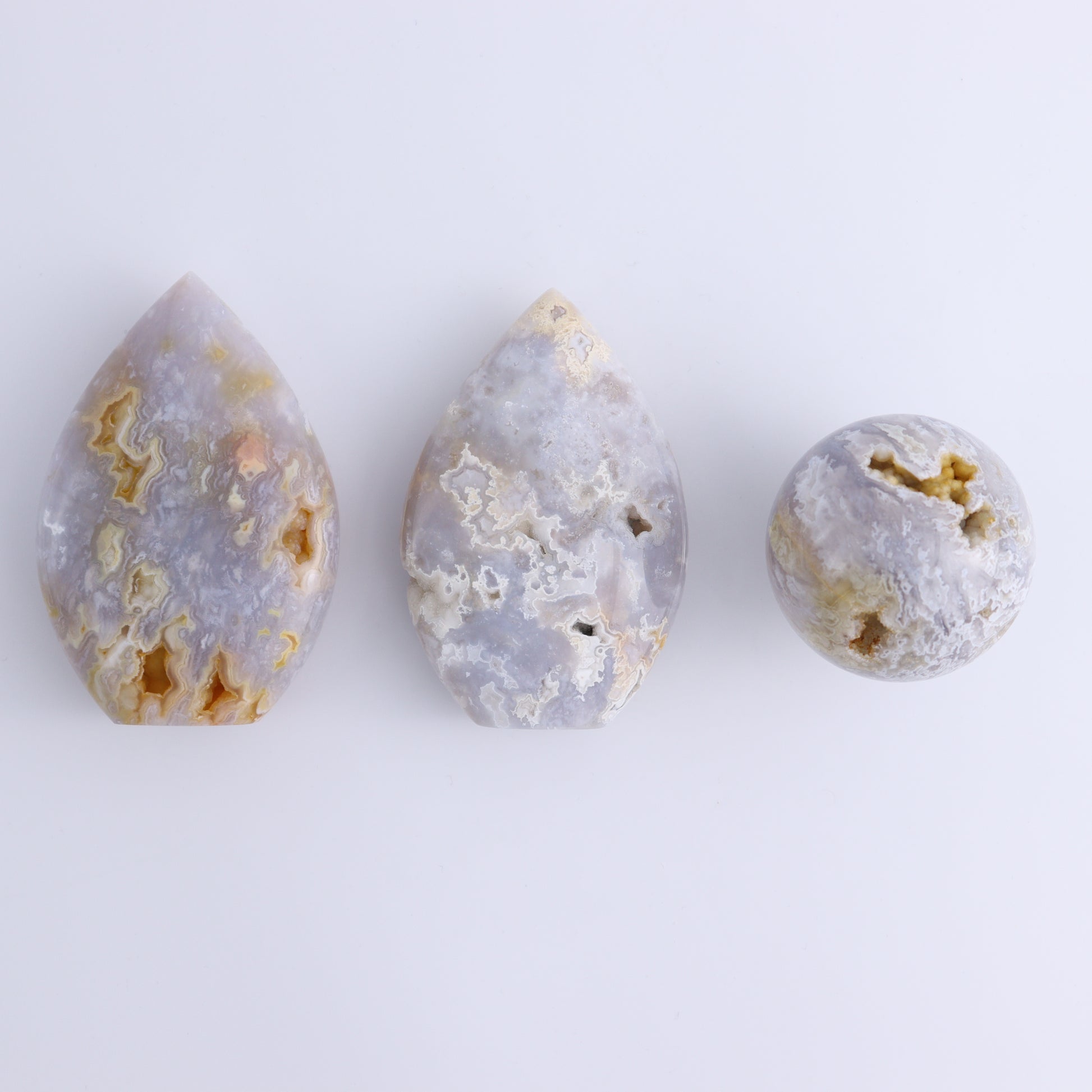 Agate Flames, Hearts, and a Sphere Set of 8 - Expert Wholesale and Supplier of Wholesale Crystals & Bulk Gemstones, ["Agate","Clouds","flames","Hearts","Spheres"]