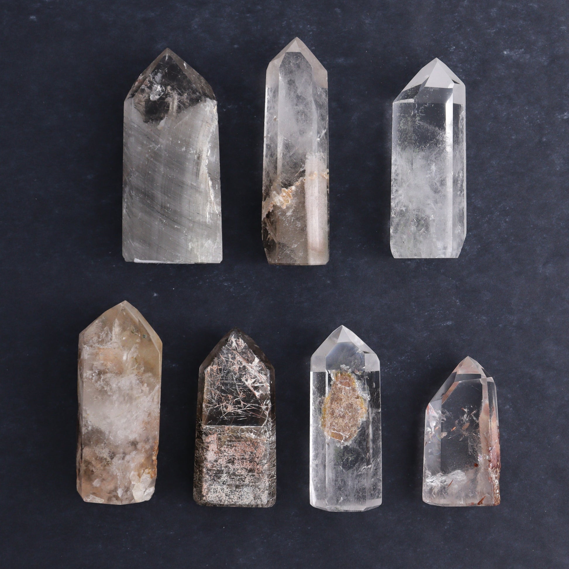 Garden Quartz Towers Set of 7 - Expert Wholesale and Supplier of Wholesale Crystals & Bulk Gemstones, ["Brazil","Garden Quartz","Quartz","Towers"]