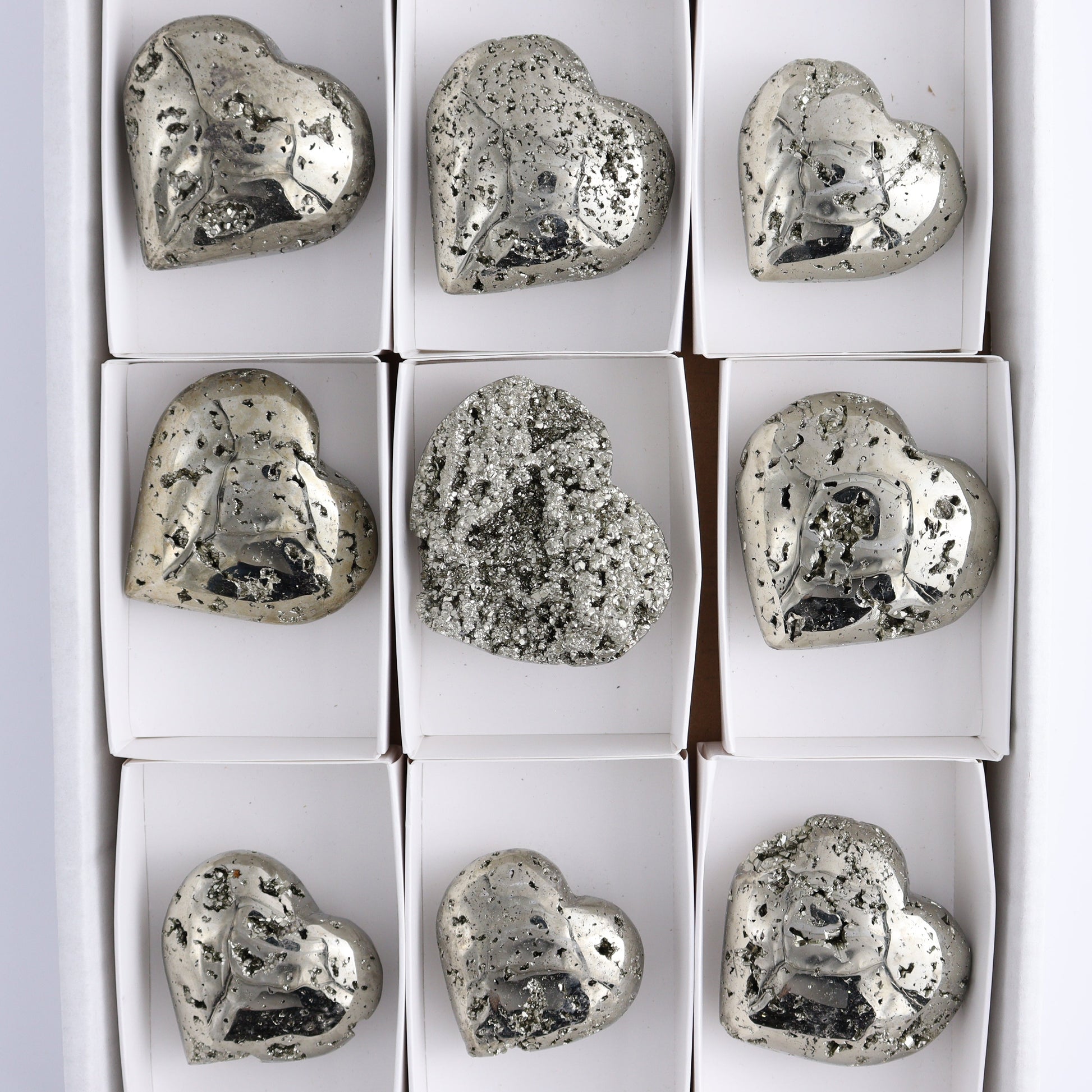 Pyrite Hearts Set of 9 - Expert Wholesale and Supplier of Wholesale Crystals & Bulk Gemstones, ["Hearts","Peru","Pyrite"]