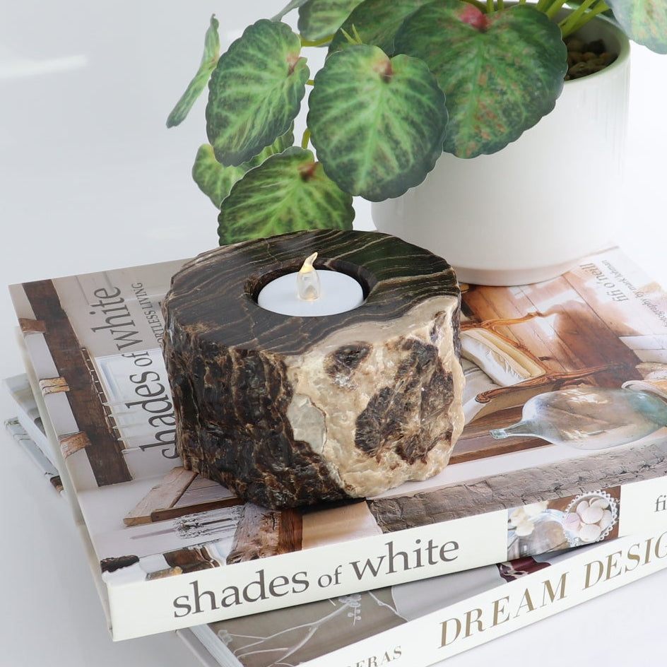 One Rustic Candle Holder Mexican Onyx/Calcite Chocolate