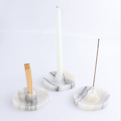 One Palo Santo/Incense/Candle Holder Mexican Onyx/Calcite White & Grey - Expert Wholesale and Supplier of Wholesale Crystals & Bulk Gemstones, ["Calcite","Candle Holder","Catalog Onyx","Incense holders","Mexico","onyx","Palo Santo Holder"]