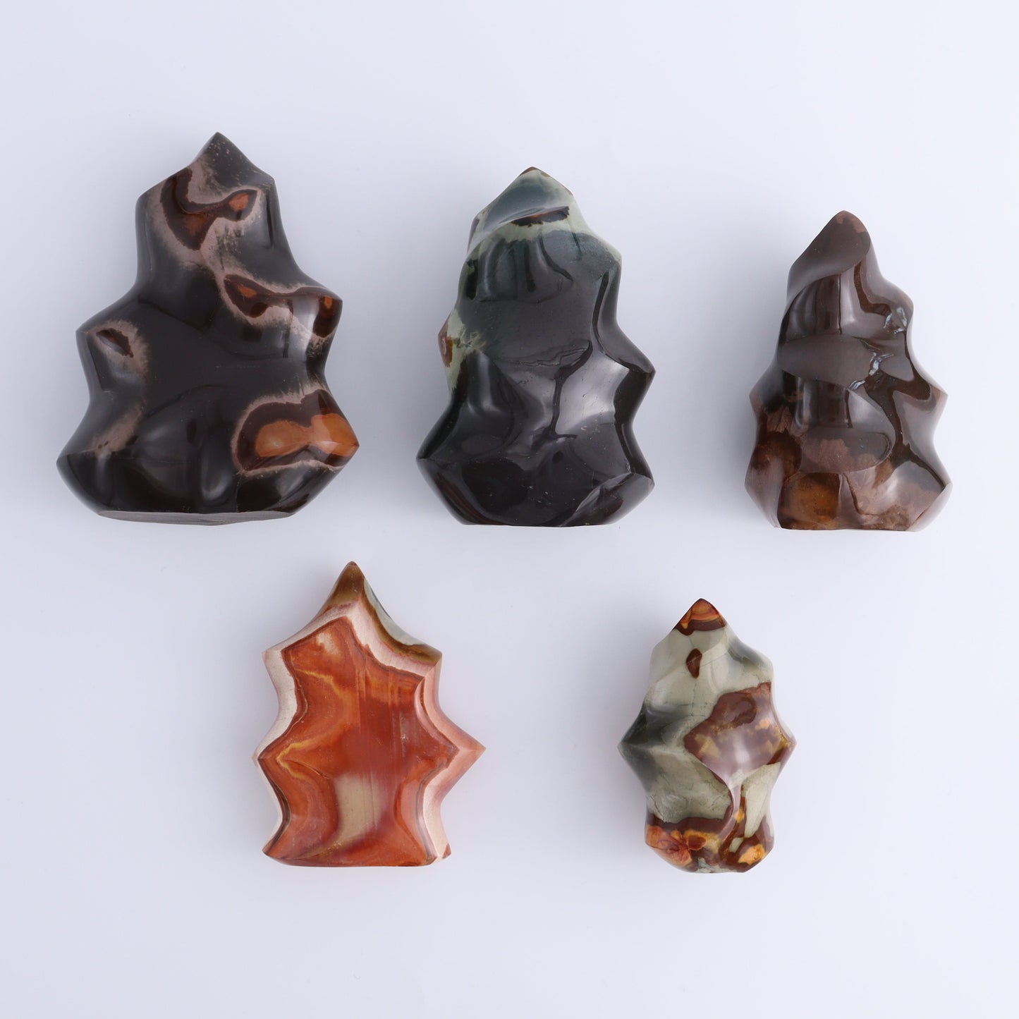 Polychrome Jasper Flames Set of 5 - Expert Wholesale and Supplier of Wholesale Crystals & Bulk Gemstones, ["close_30","jasper","Madagascar","Polychrome Jasper"]