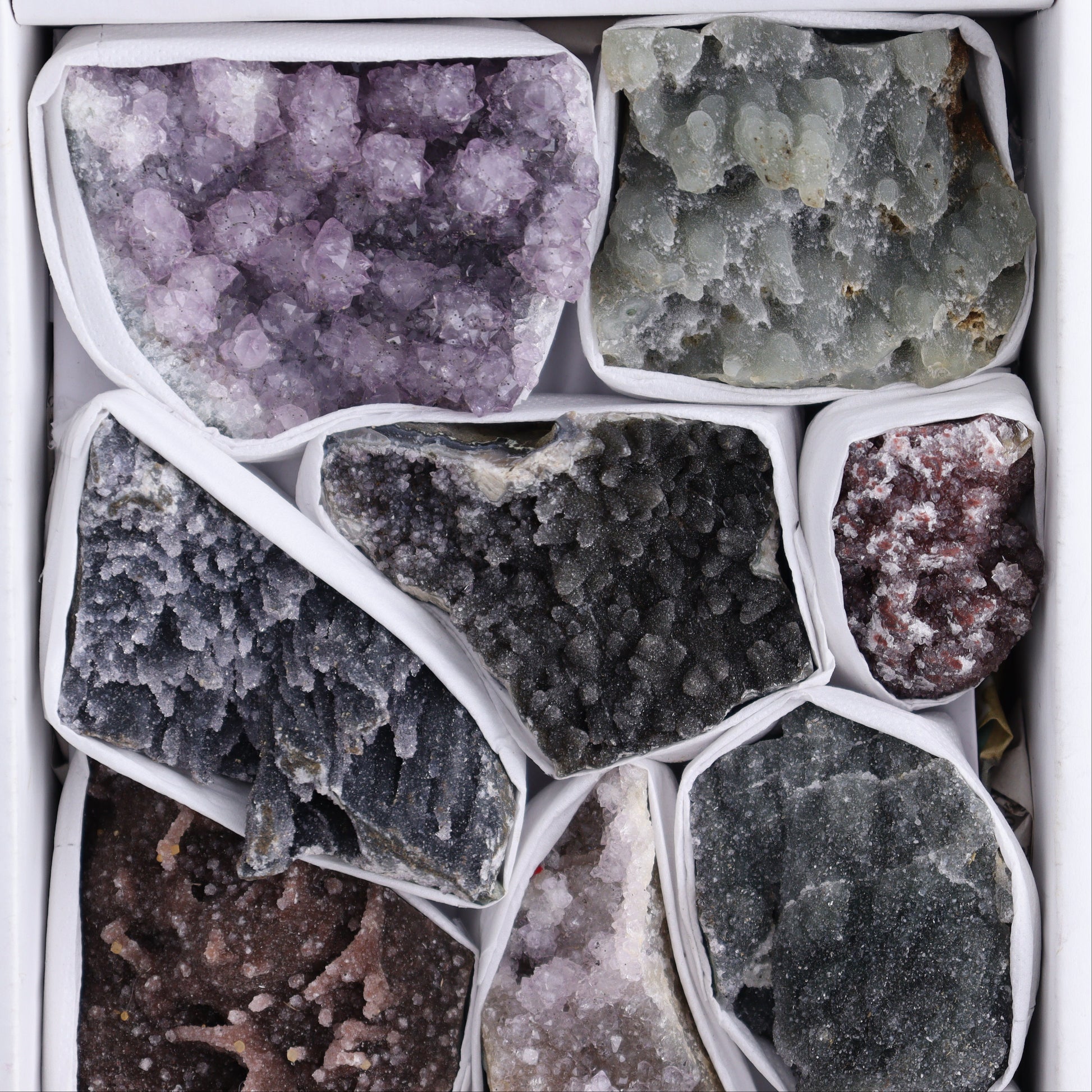 Uruguay Amethyst Clusters with Formations Flat of 11 - Expert Wholesale and Supplier of Wholesale Crystals & Bulk Gemstones, ["Amethyst","Clusters","Rainbow Amethyst","Sugar Rainbow Amethyst","Uruguay"]