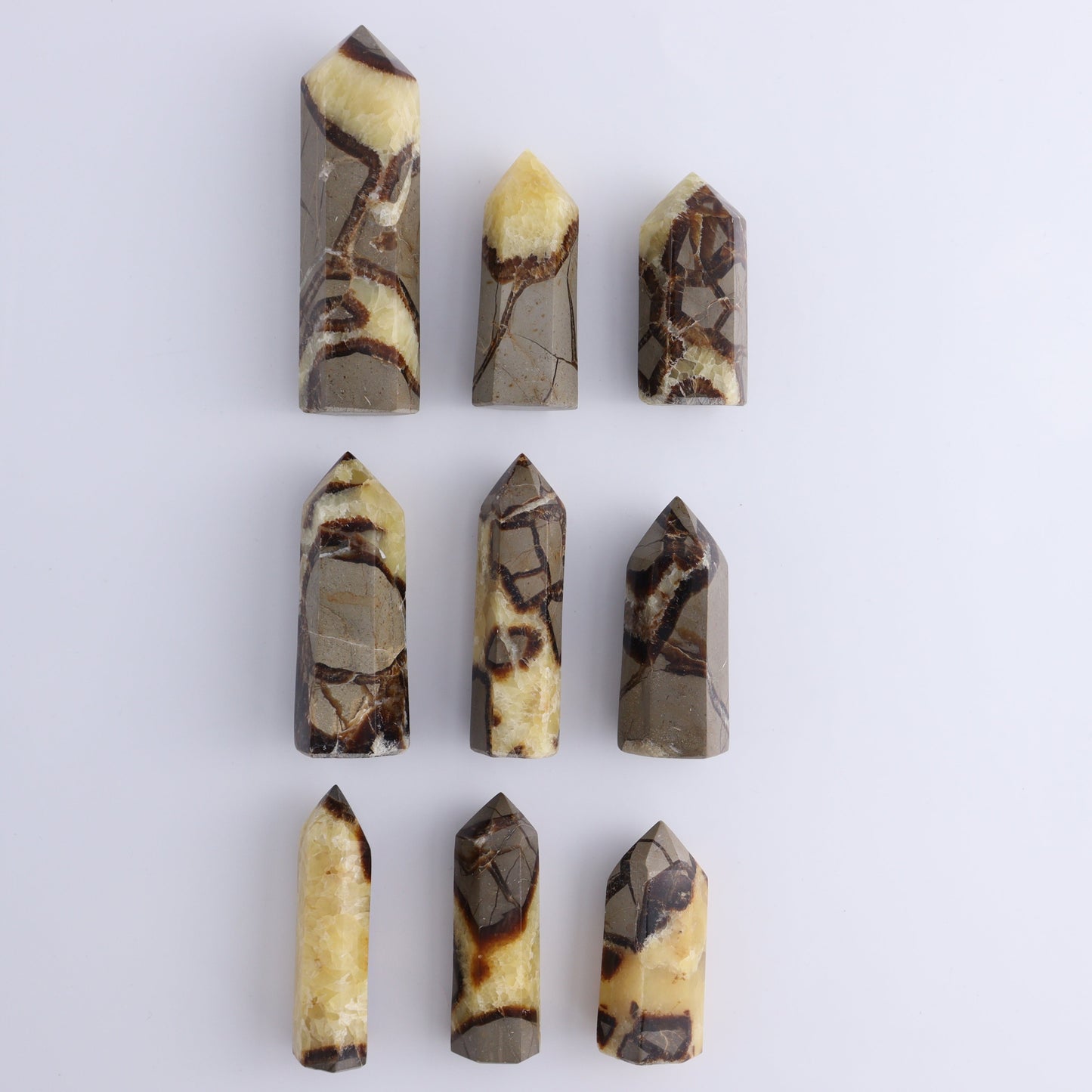 Septarian Towers Set of 9 - Expert Wholesale and Supplier of Wholesale Crystals & Bulk Gemstones, ["Madagascar","Septarian","Towers"]