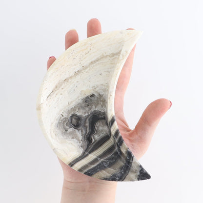 One Mexican Onyx/Calcite Black & White Zebra Moon Dish