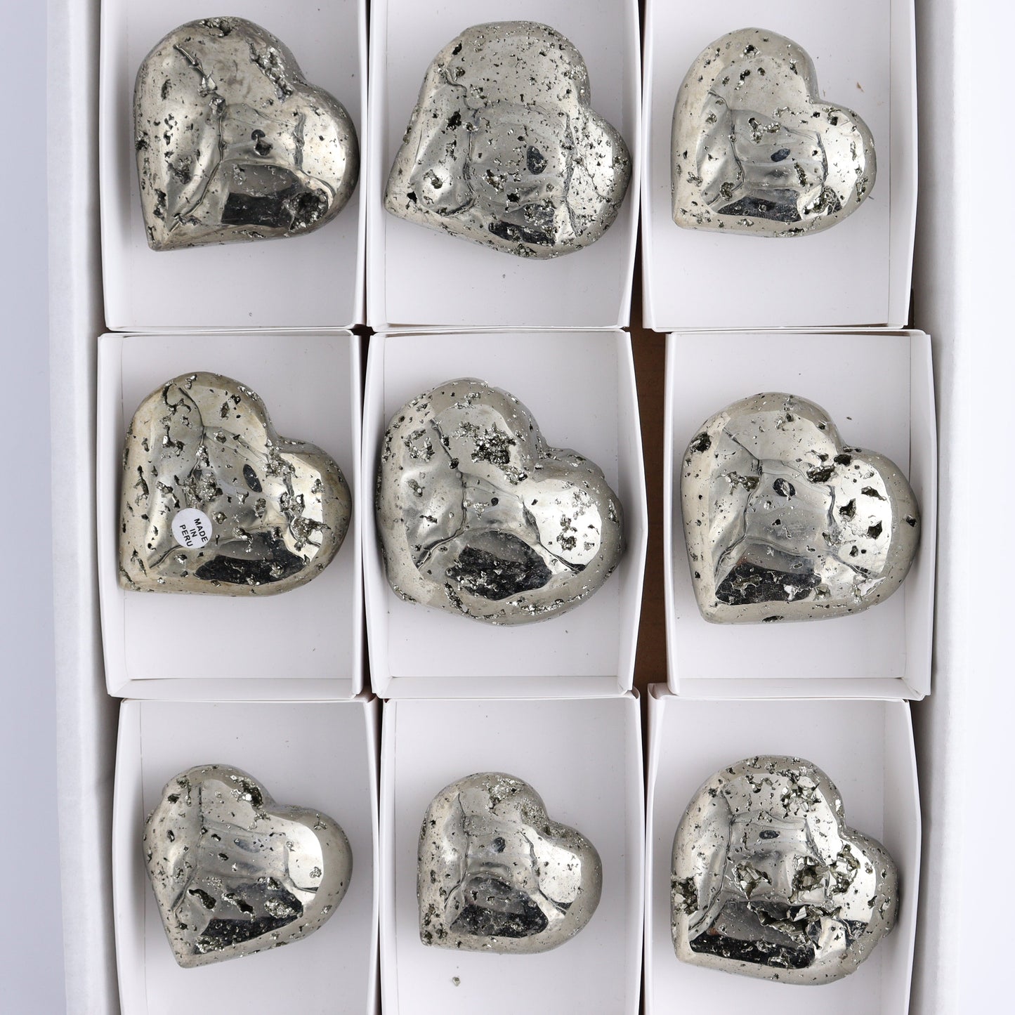 Pyrite Hearts Set of 9 - Expert Wholesale and Supplier of Wholesale Crystals & Bulk Gemstones, ["Hearts","Peru","Pyrite"]