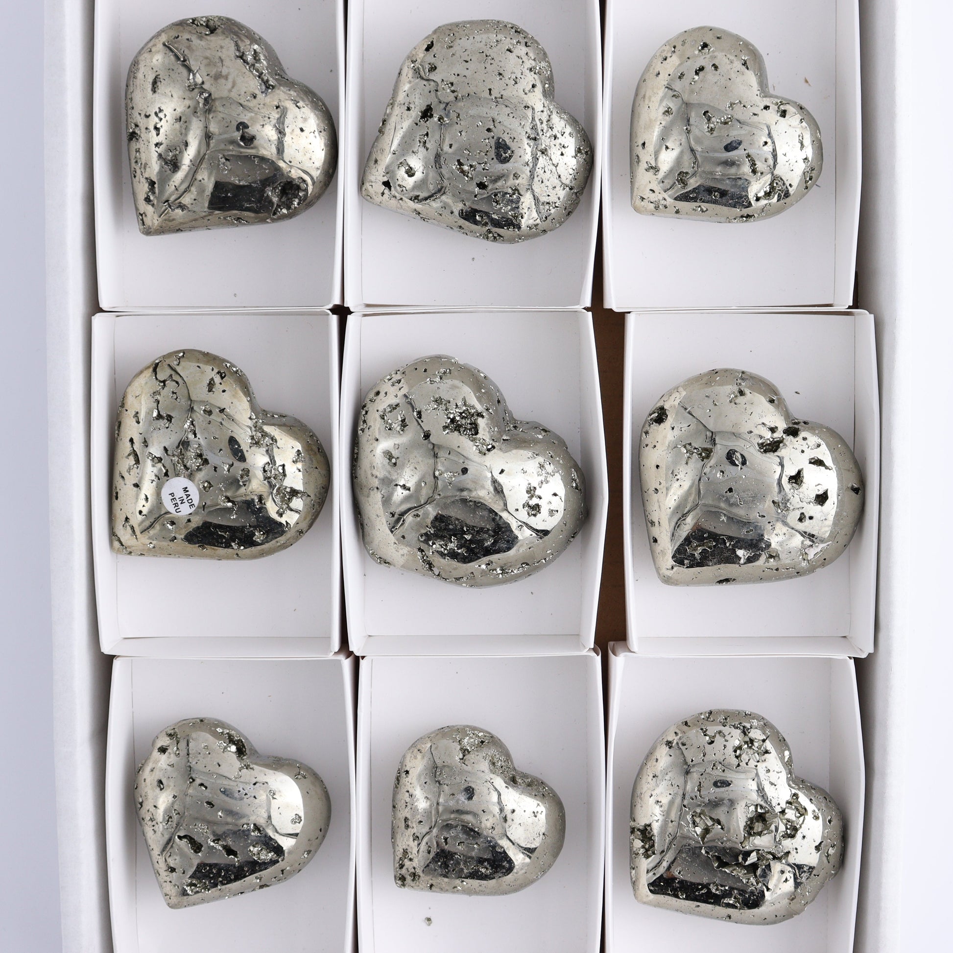 Pyrite Hearts Set of 9 - Expert Wholesale and Supplier of Wholesale Crystals & Bulk Gemstones, ["Hearts","Peru","Pyrite"]