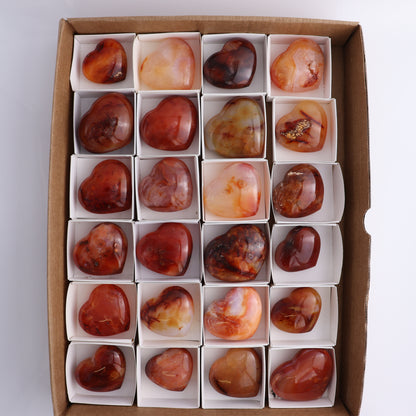 Carnelian Hearts Flat of 24 - Expert Wholesale and Supplier of Wholesale Crystals & Bulk Gemstones, ["carnelian","Hearts","Madagascar"]