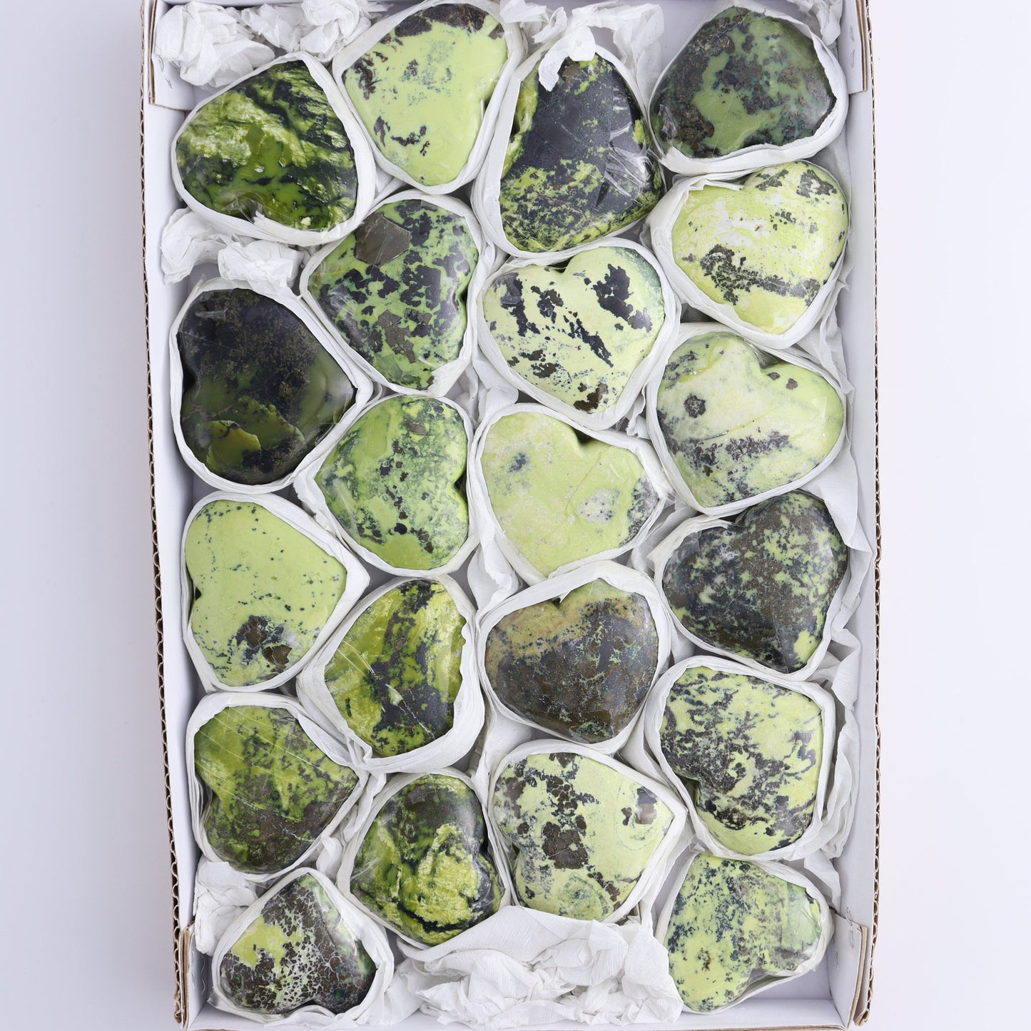 Serpentine Hearts Set of 21 - Expert Wholesale and Supplier of Wholesale Crystals & Bulk Gemstones, ["Hearts","Peru","serpentine"]