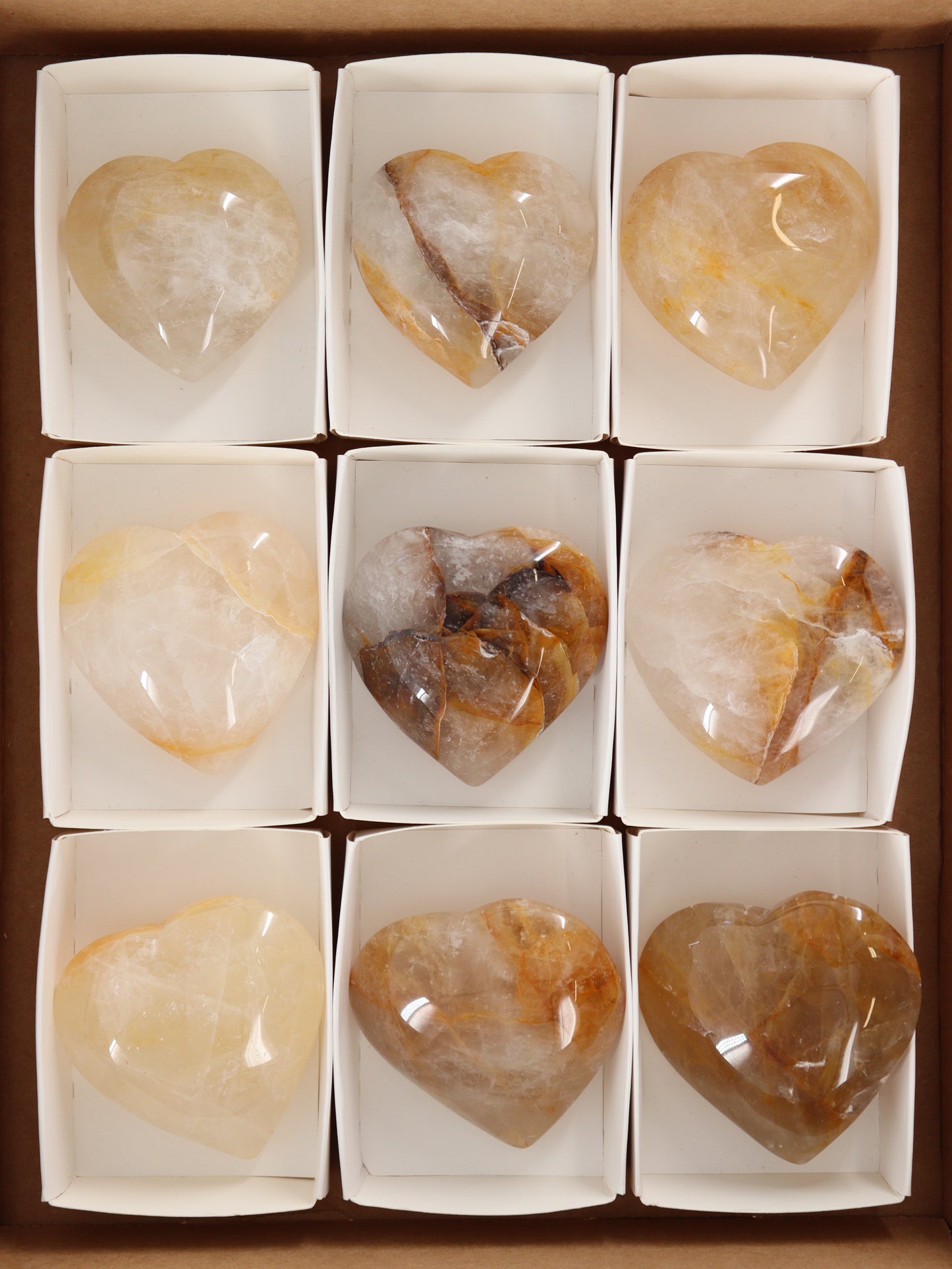Golden Healer Quartz Hearts Set of 9 - Expert Wholesale and Supplier of Wholesale Crystals & Bulk Gemstones, []