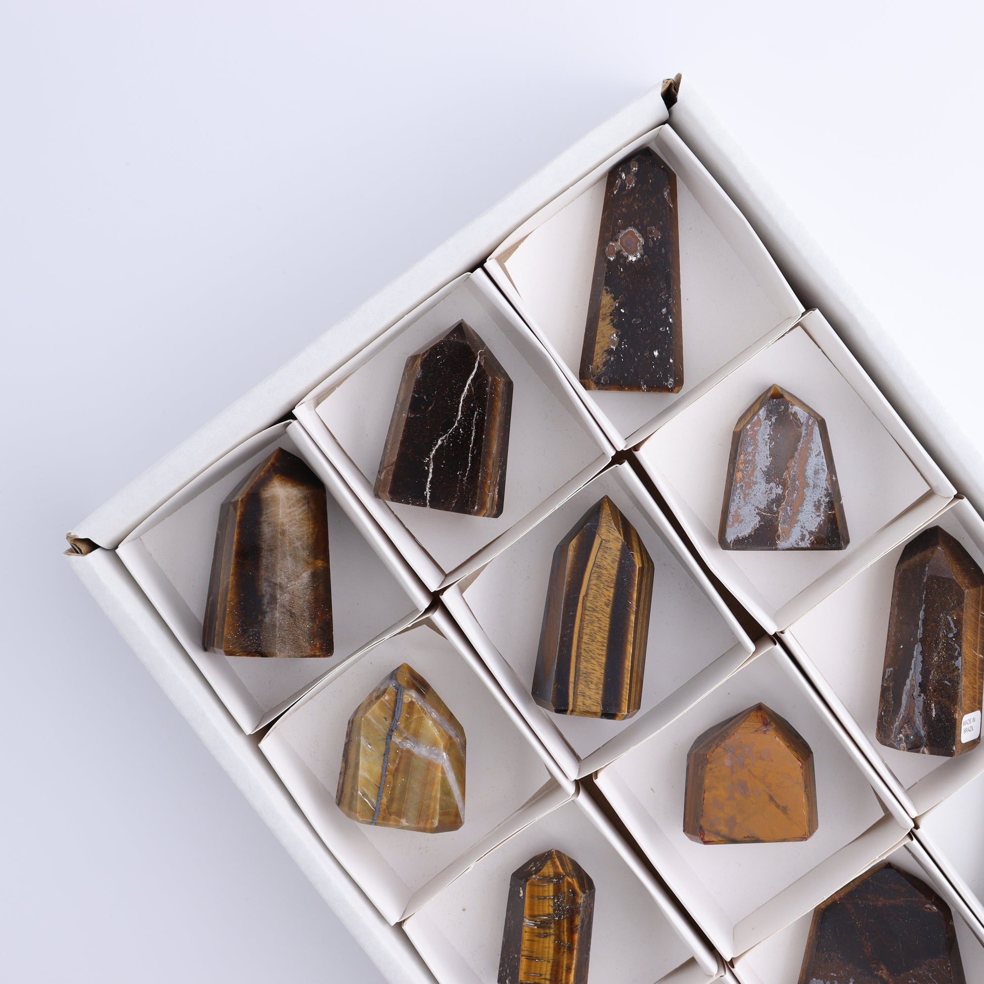 Tiger Eye Towers Set of 12 - Expert Wholesale and Supplier of Wholesale Crystals & Bulk Gemstones, ["Brazil","close_70","Tiger Eye","Towers"]
